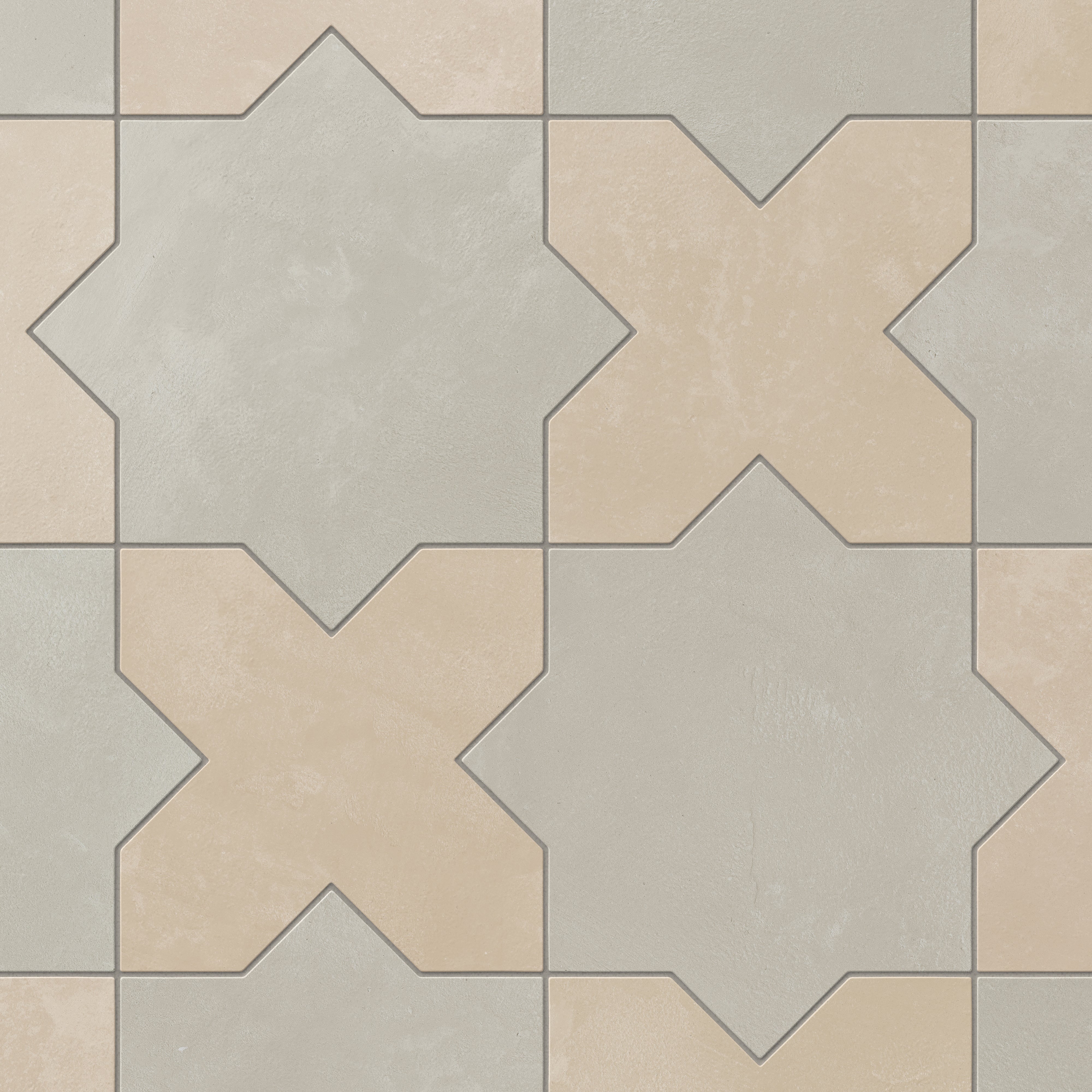 Isabel 11x11 Matte Porcelain Tile Star in Dove and Cross in Bone