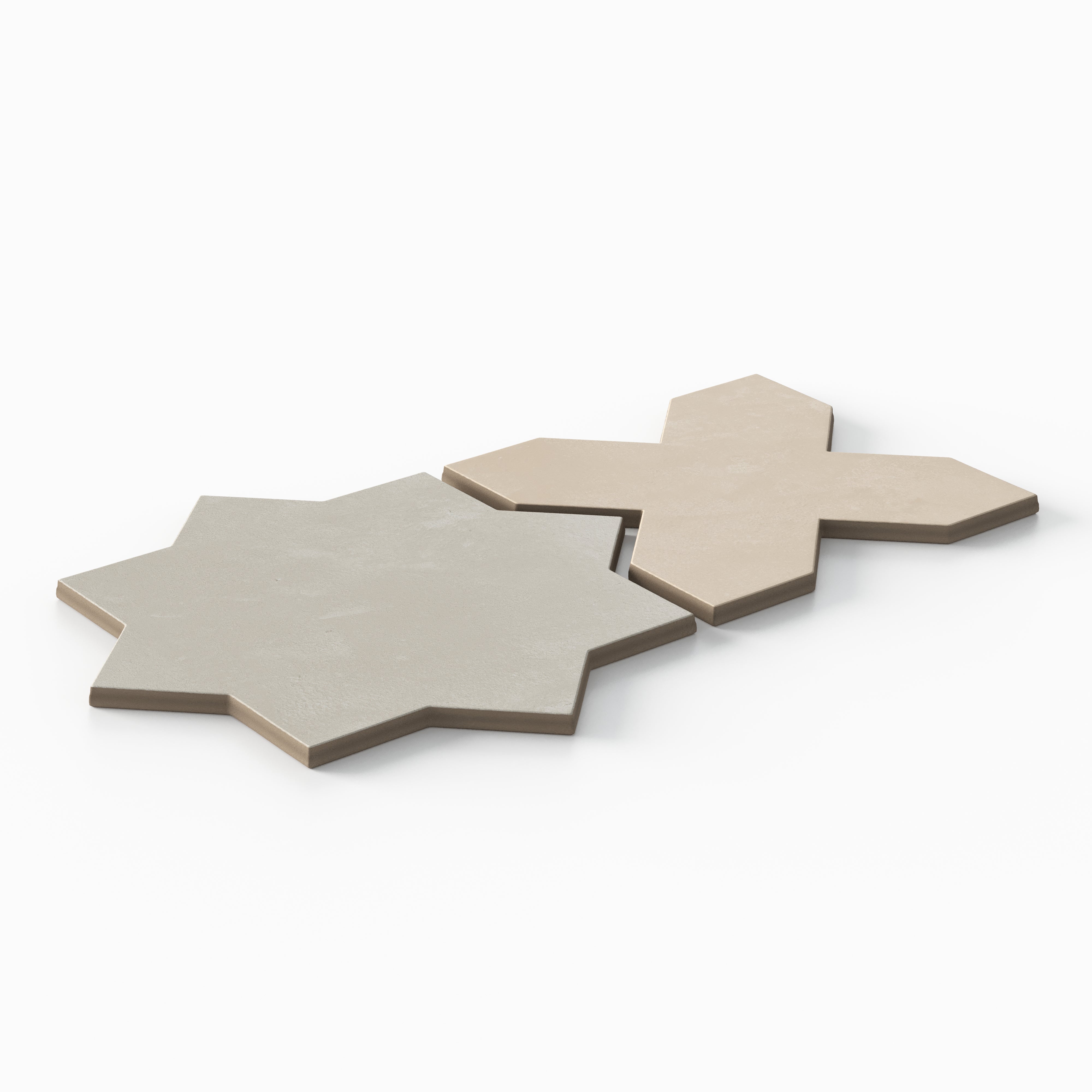 Isabel 11x11 Matte Porcelain Tile Star in Dove and Cross in Bone