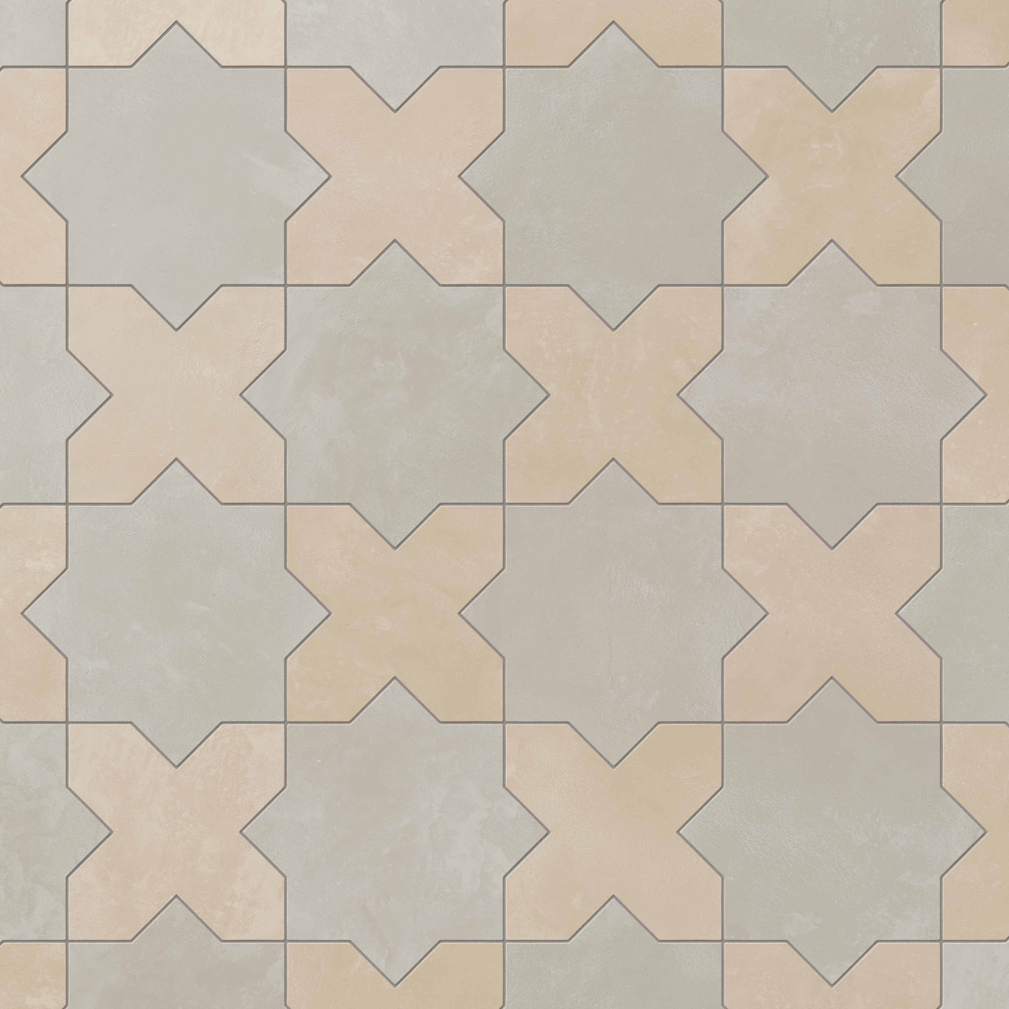 Isabel 11x11 Matte Porcelain Tile Star in Dove and Cross in Bone