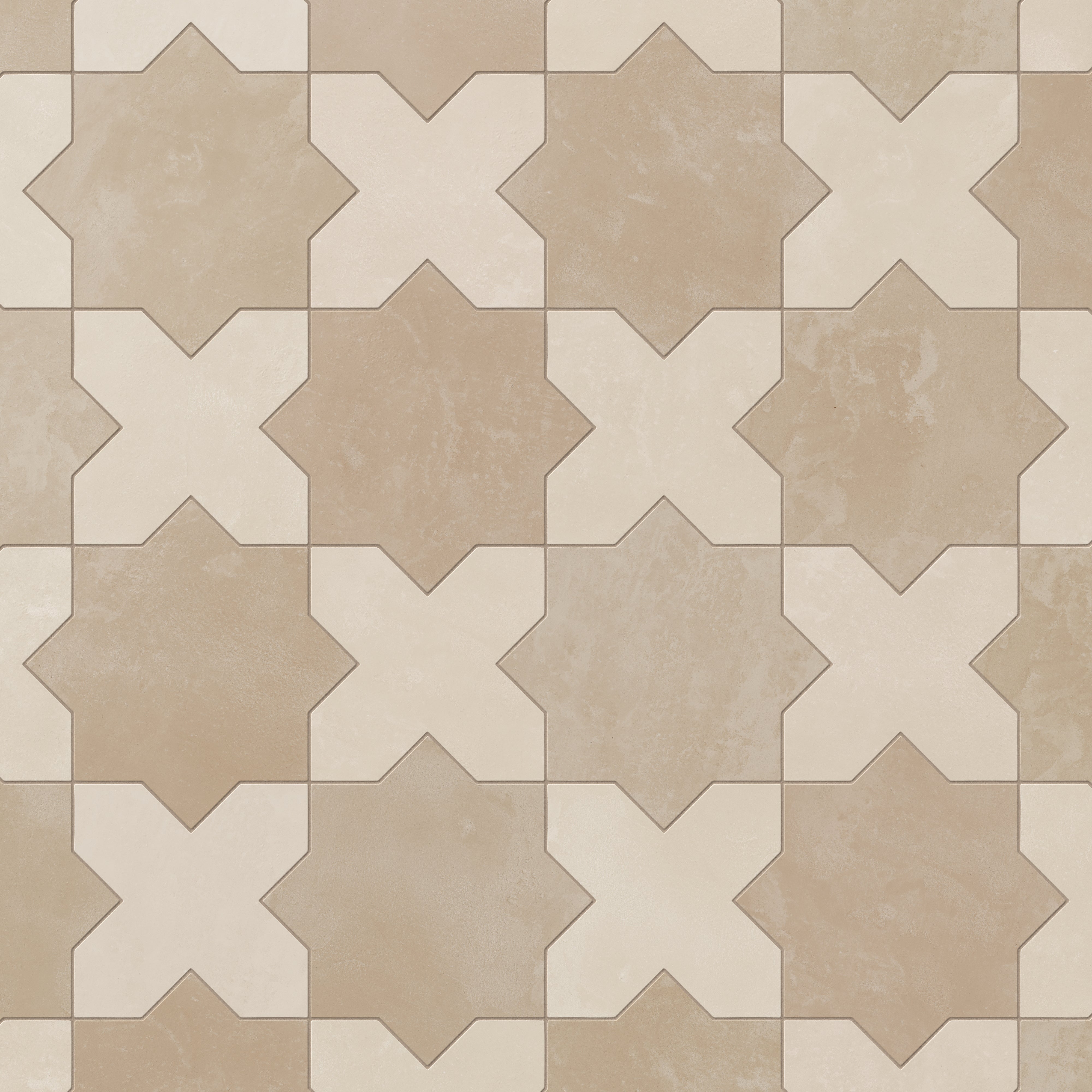 Isabel 11x11 Matte Porcelain Tile Star in Sand and Cross in Cream