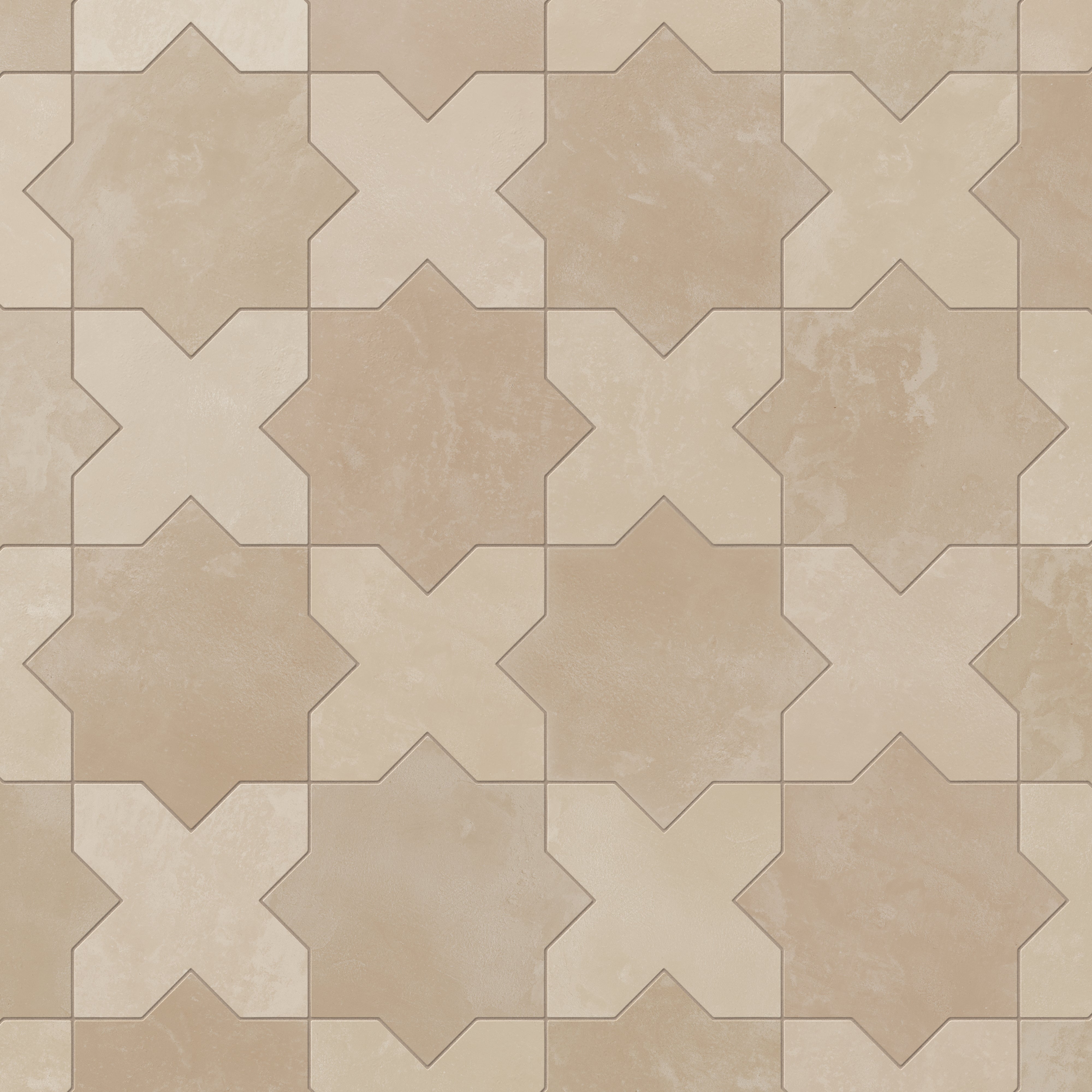 Isabel 11x11 Matte Porcelain Tile Star in Sand and Cross in Bone