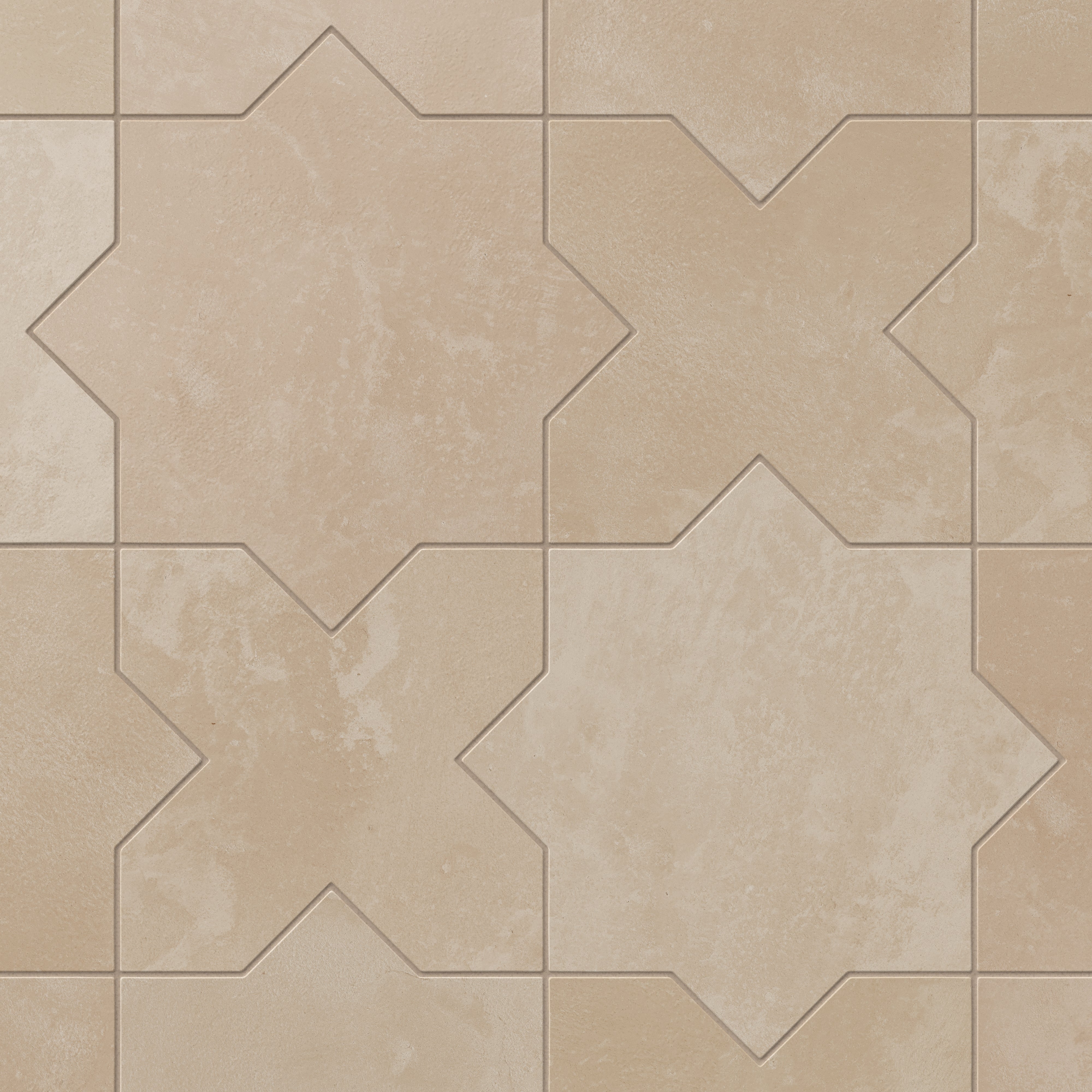 Isabel 11x11 Matte Porcelain Tile Star in Sand and Cross in Sand