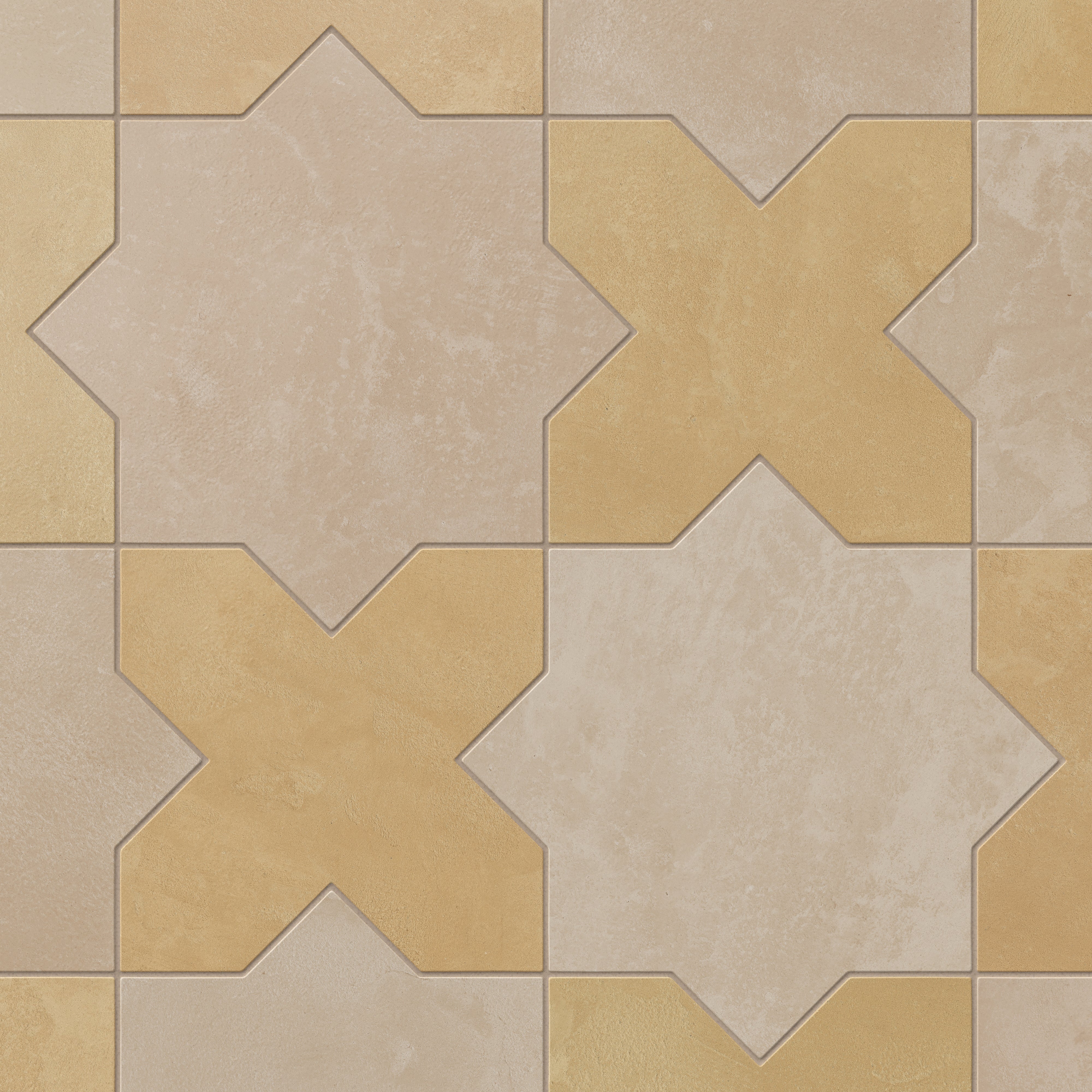 Isabel 11x11 Matte Porcelain Tile Star in Sand and Cross in Daffodil