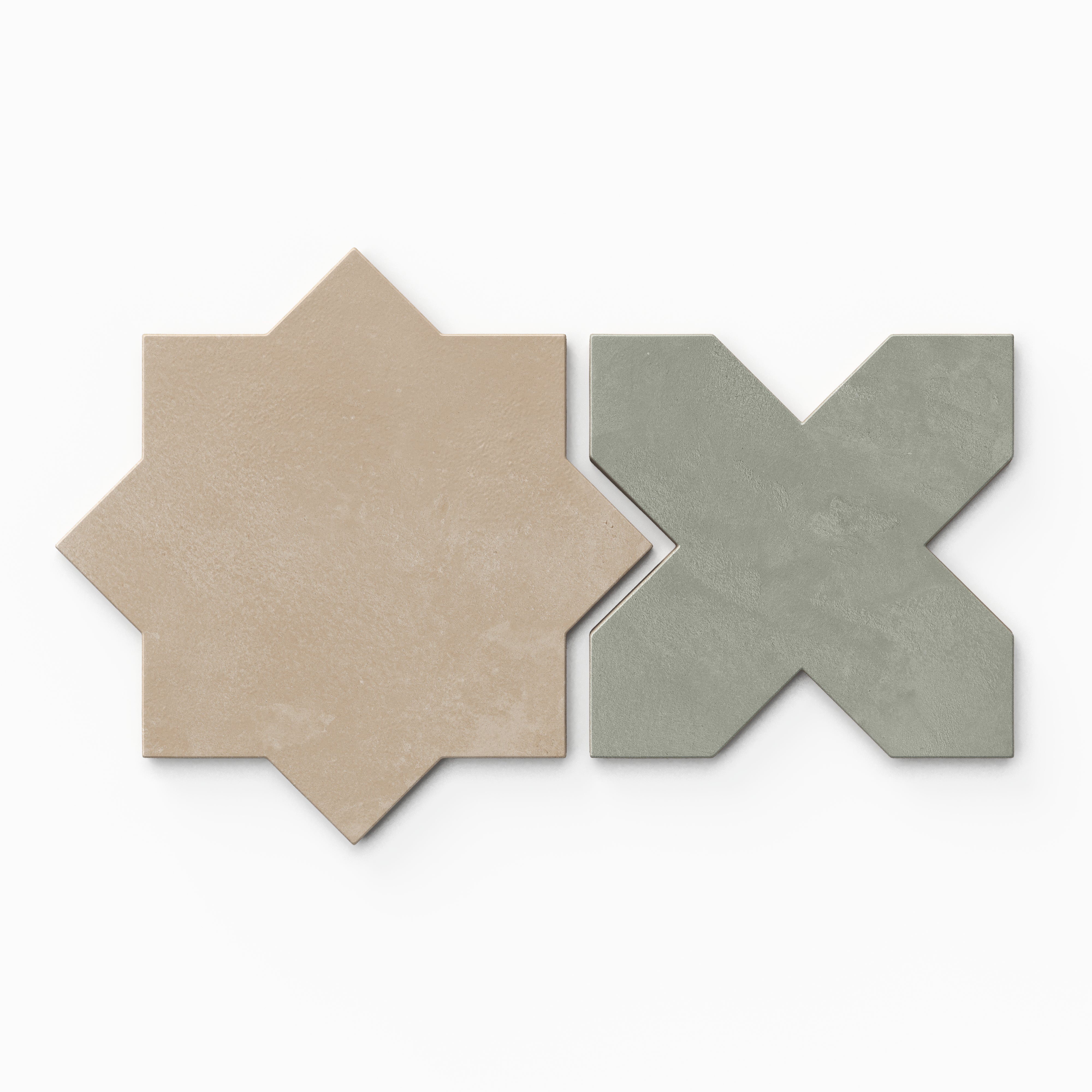 Isabel 11x11 Matte Porcelain Tile Star in Sand and Cross in Seasalt