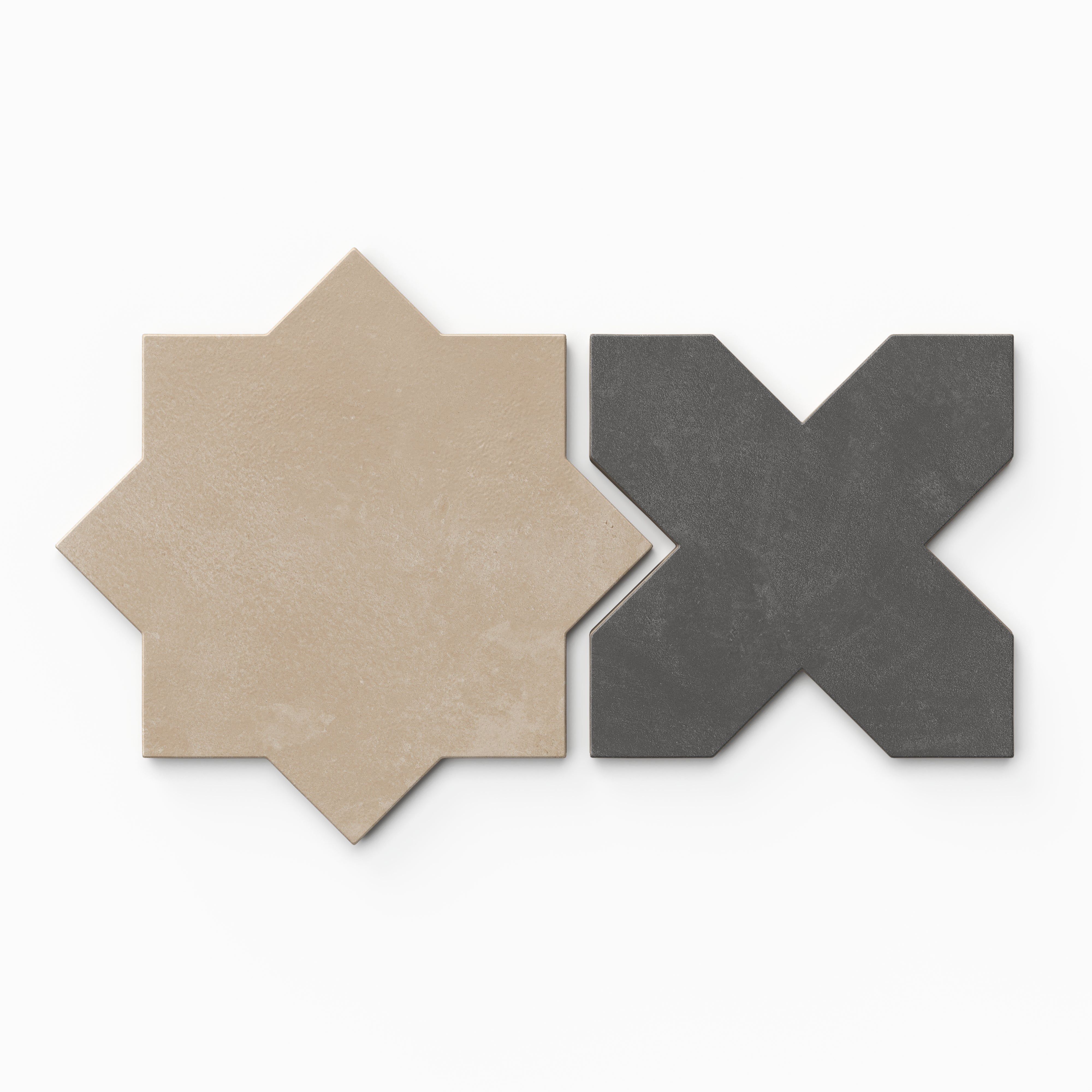 Isabel 11x11 Matte Porcelain Tile Star in Sand and Cross in Charcoal