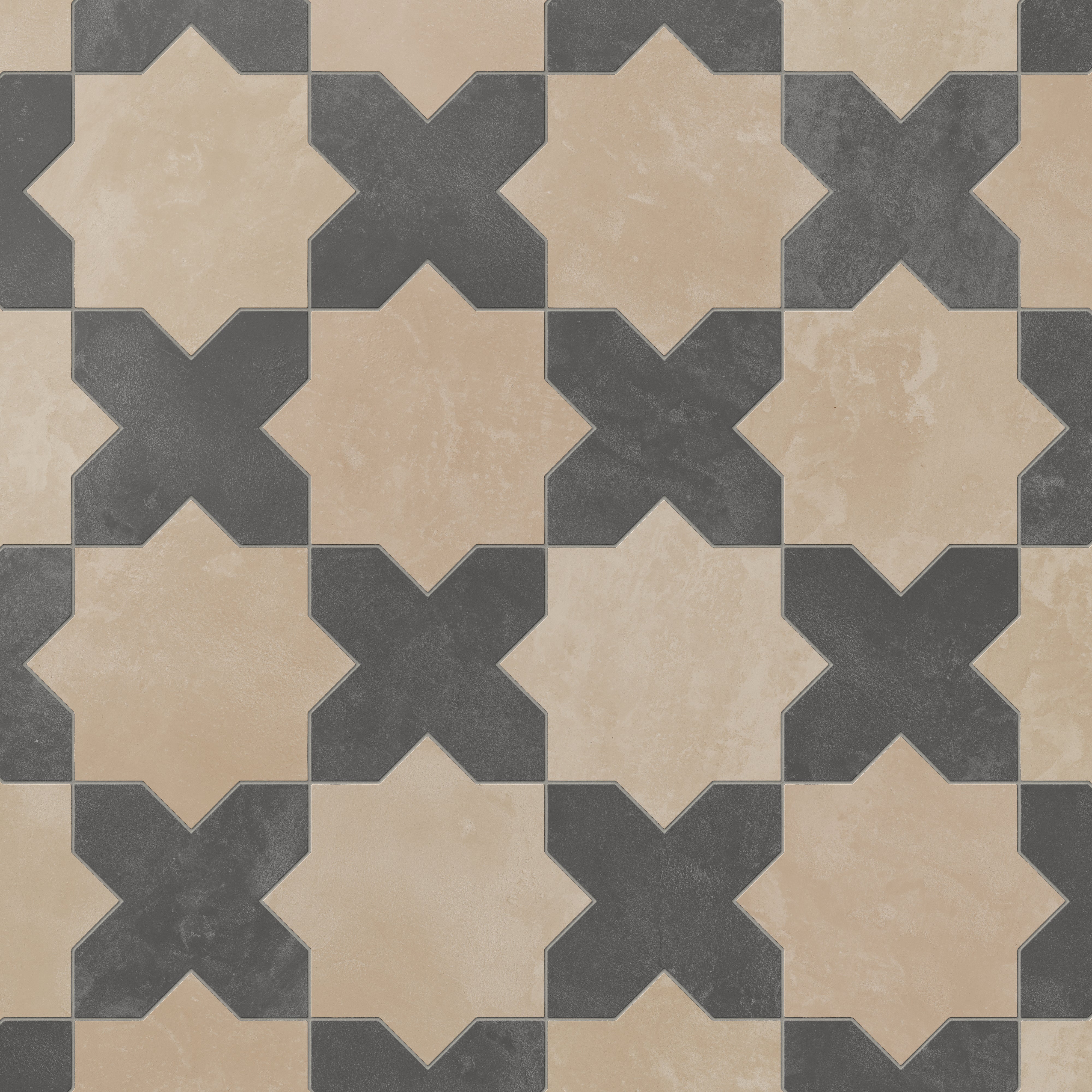 Isabel 11x11 Matte Porcelain Tile Star in Sand and Cross in Charcoal