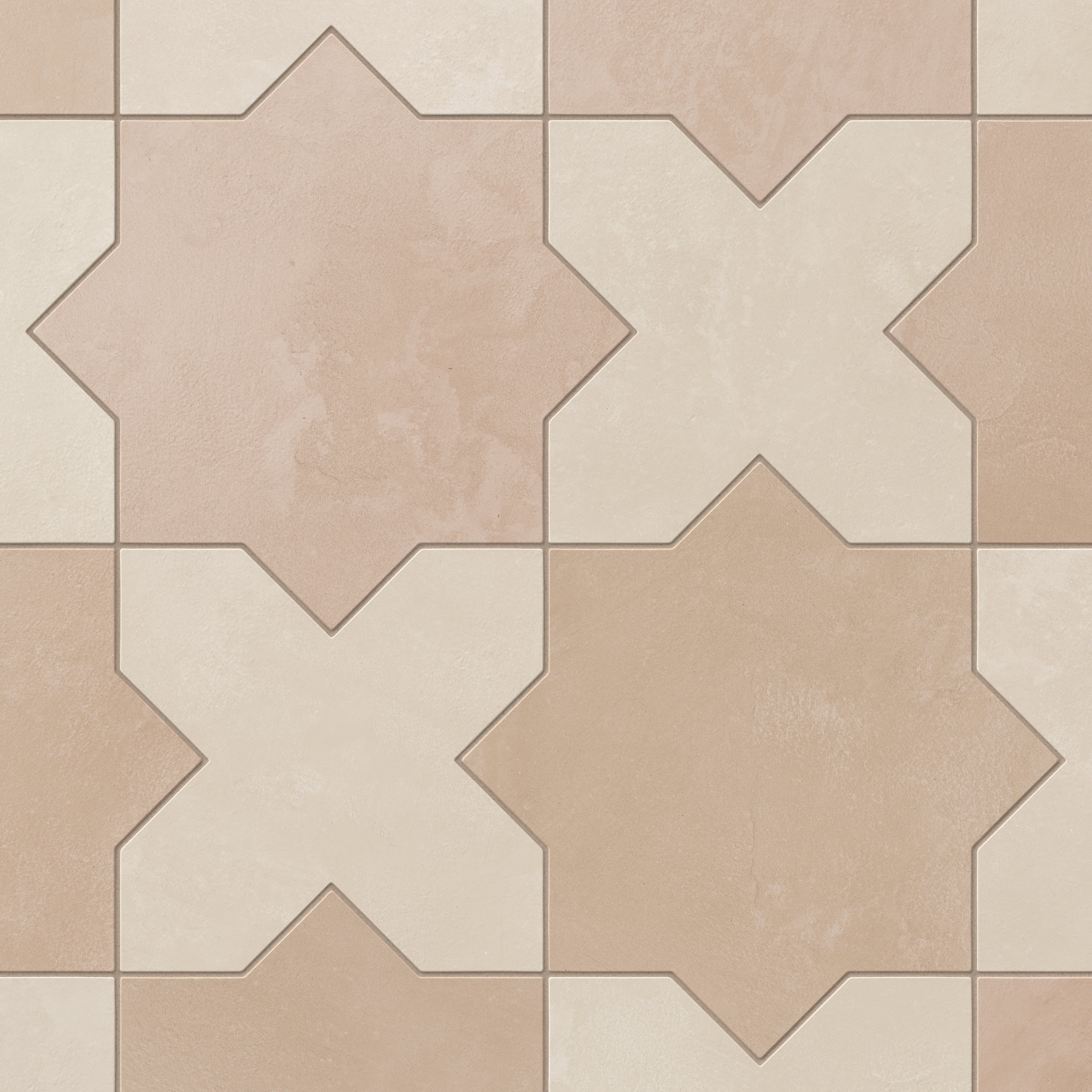 Isabel 11x11 Matte Porcelain Tile Star in Rosewood and Cross in Cream
