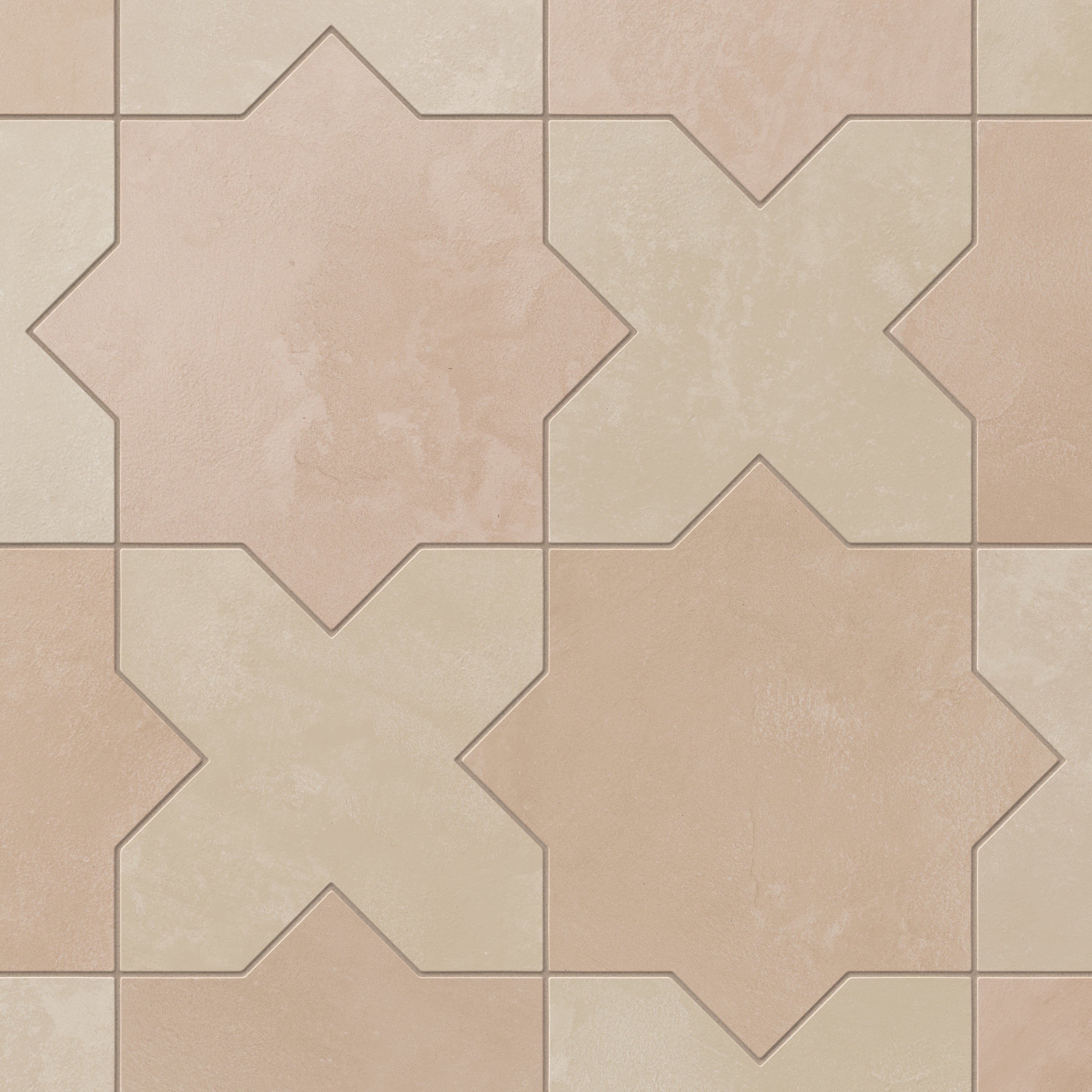 Isabel 11x11 Matte Porcelain Tile Star in Rosewood and Cross in Bone