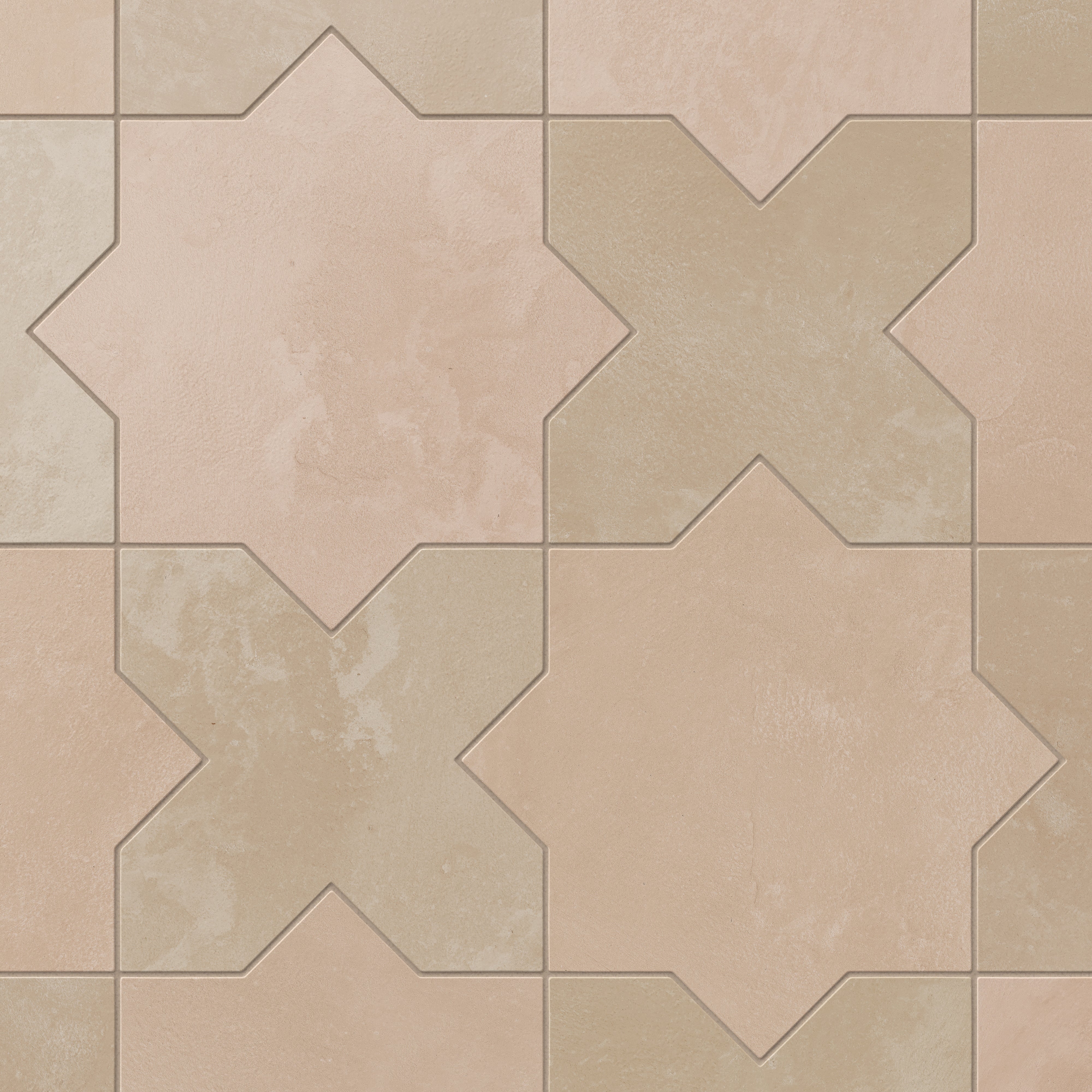 Isabel 11x11 Matte Porcelain Tile Star in Rosewood and Cross in Sand