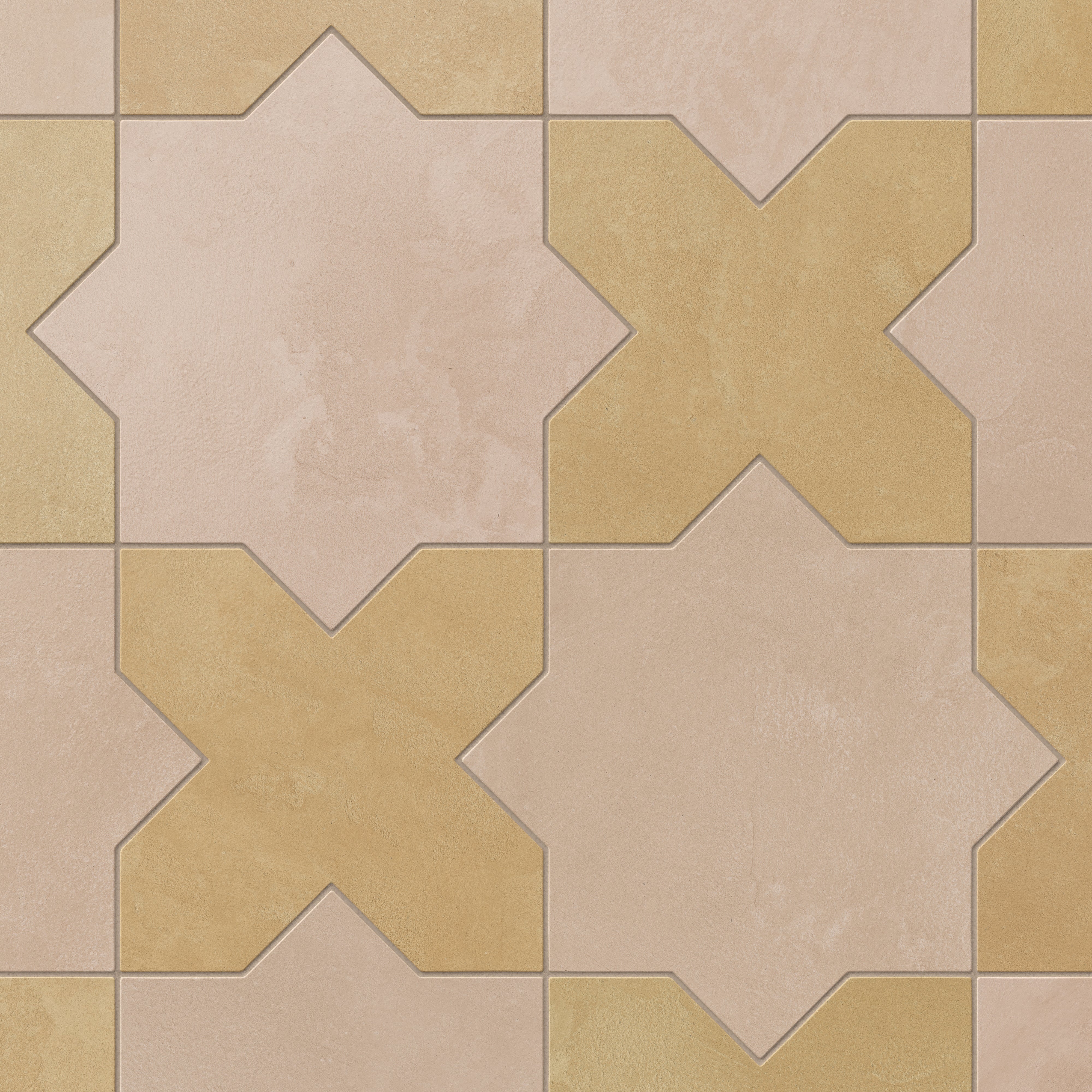Isabel 11x11 Matte Porcelain Tile Star in Rosewood and Cross in Daffodil