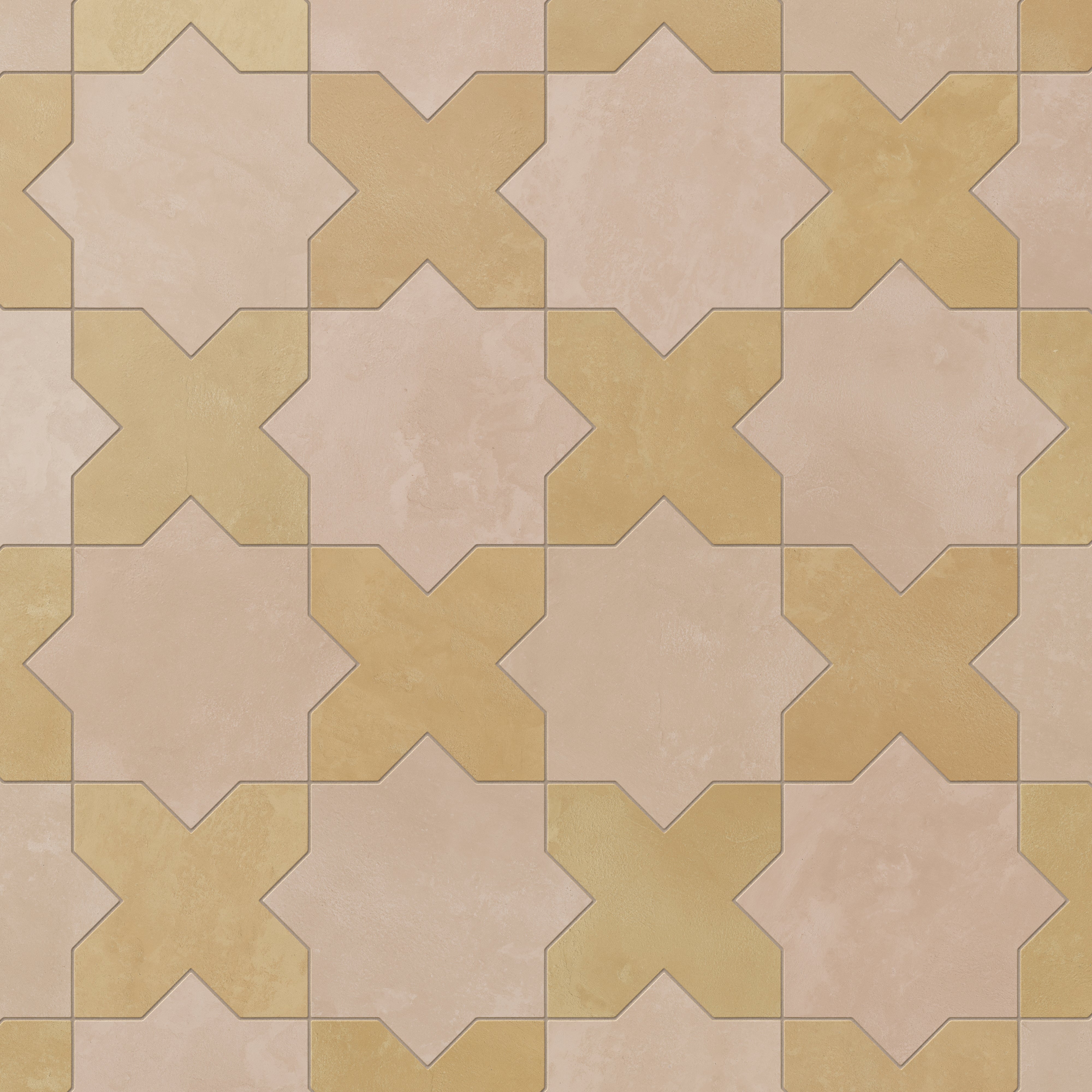 Isabel 11x11 Matte Porcelain Tile Star in Rosewood and Cross in Daffodil