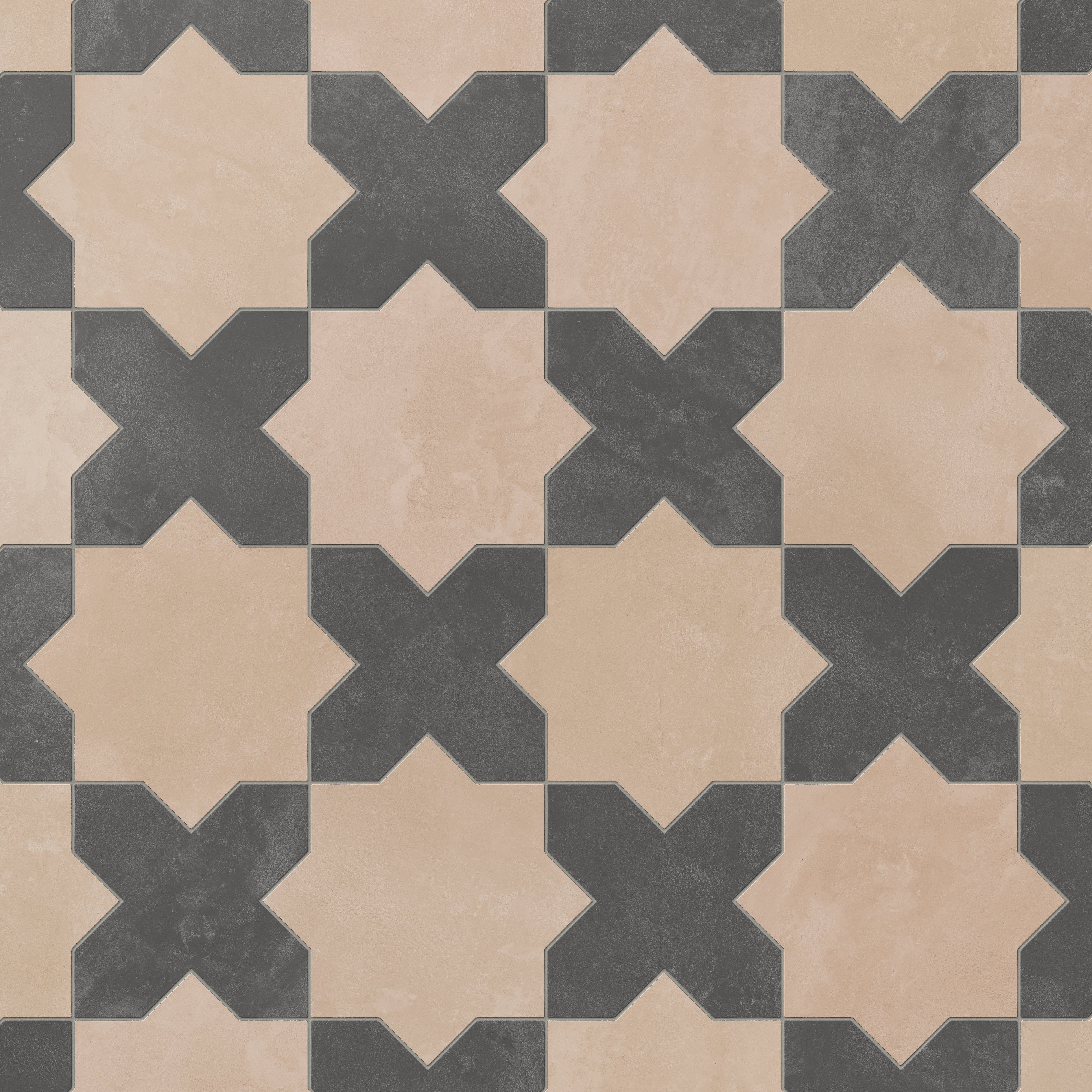 Isabel 11x11 Matte Porcelain Tile Star in Rosewood and Cross in Charcoal