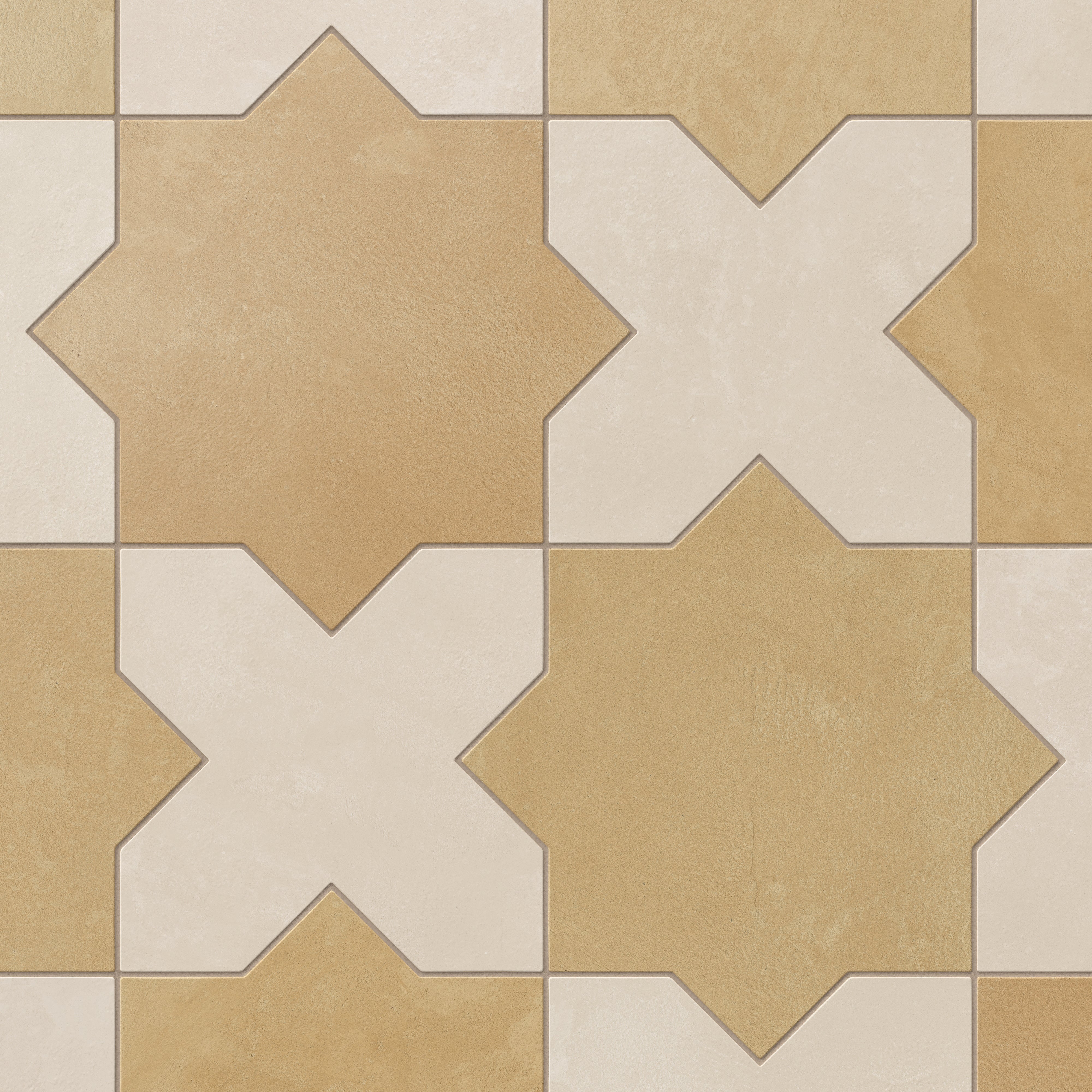Isabel 11x11 Matte Porcelain Tile Star in Daffodil and Cross in Cream