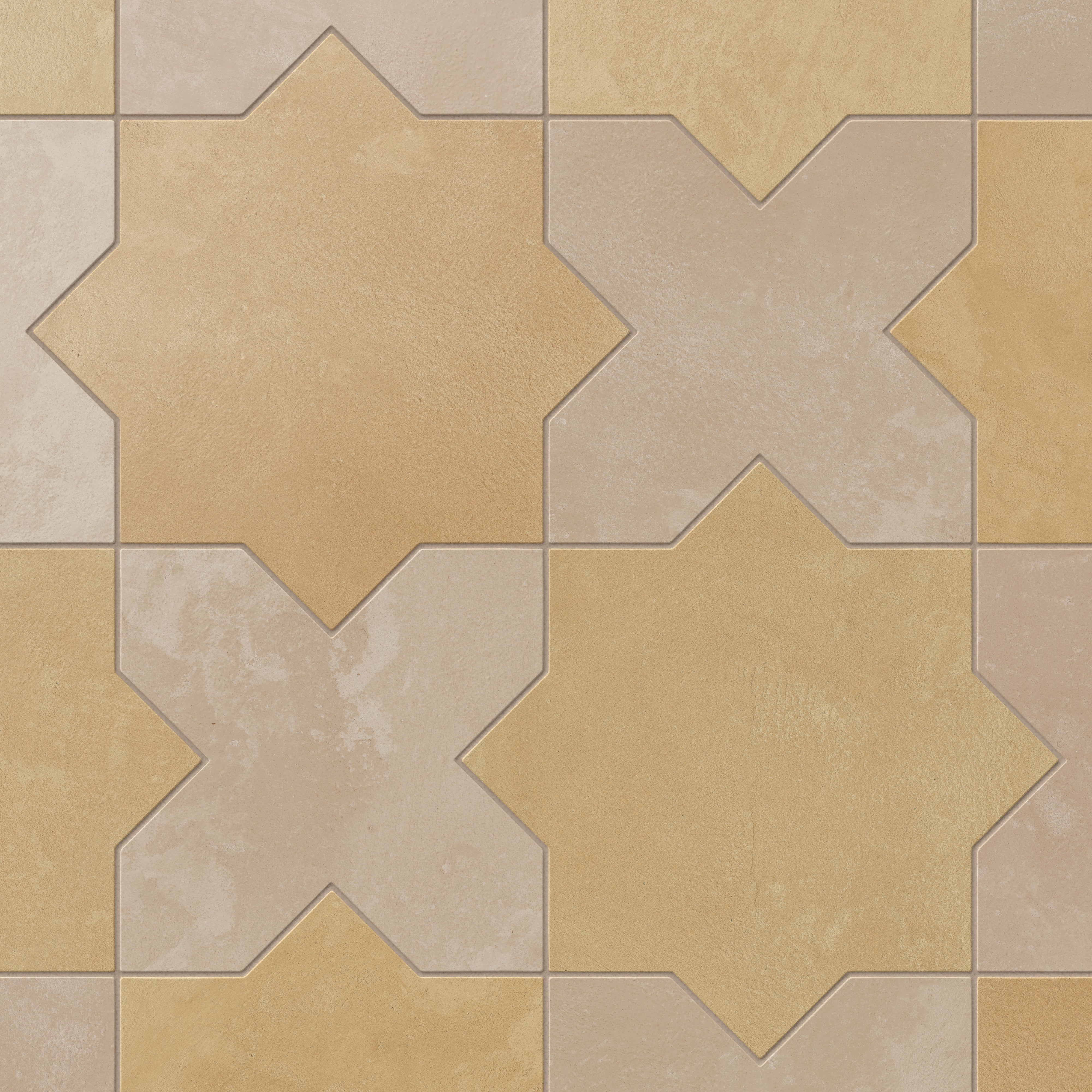 Isabel 11x11 Matte Porcelain Tile Star in Daffodil and Cross in Sand
