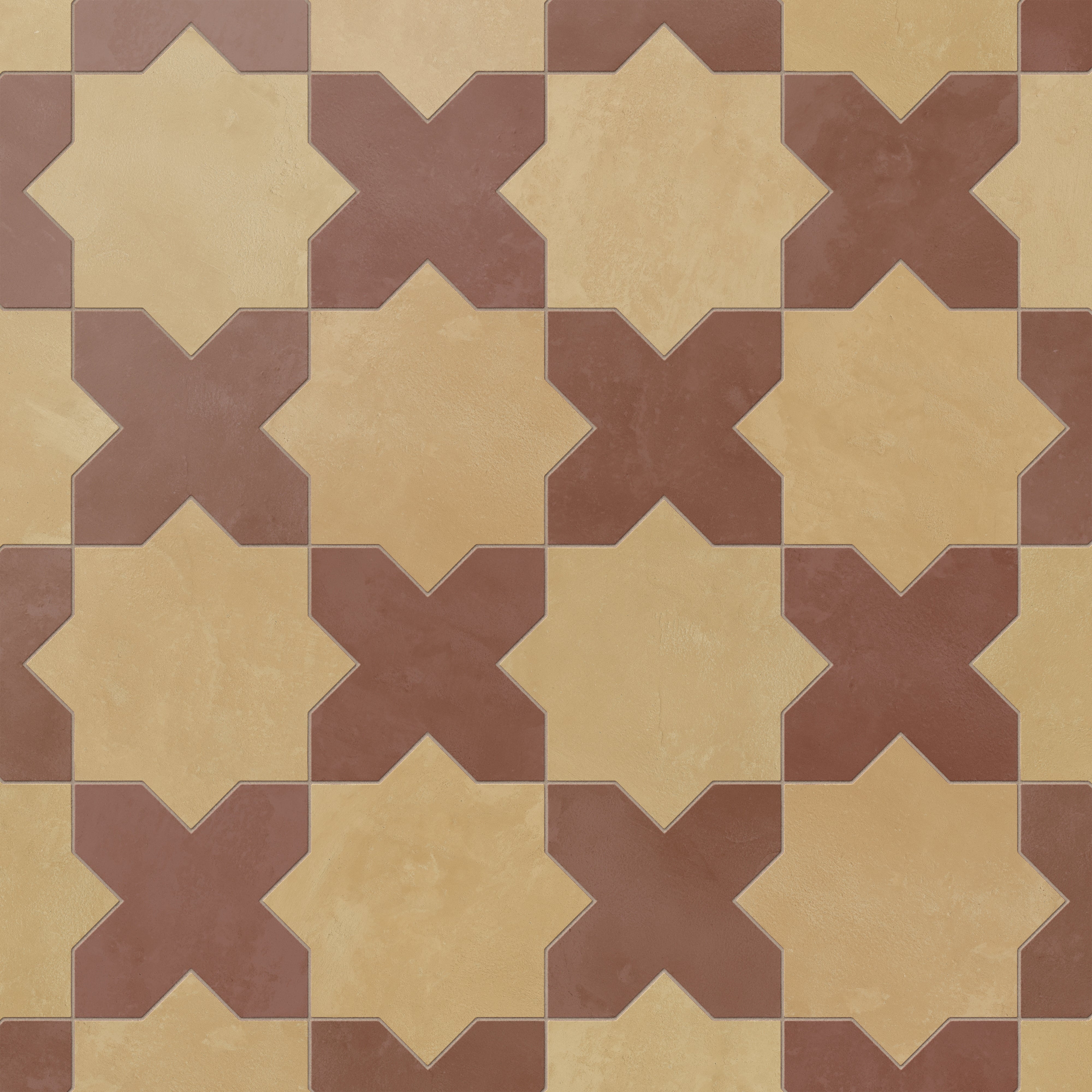 Isabel 11x11 Matte Porcelain Tile Star in Daffodil and Cross in Rust