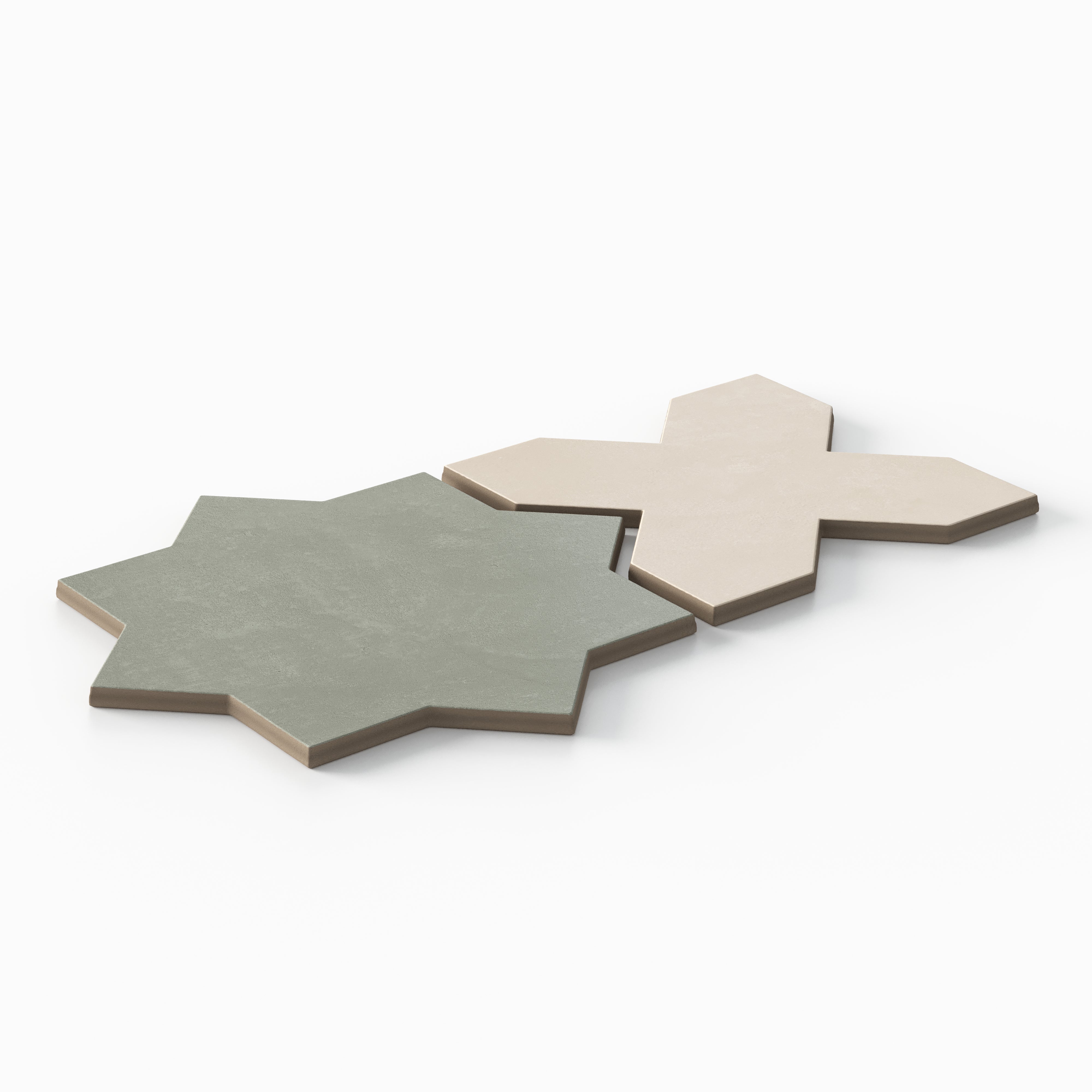 Isabel 11 x 11 Matte Porcelain Tile Star in Soft Sage and Cross in Frosted Linen