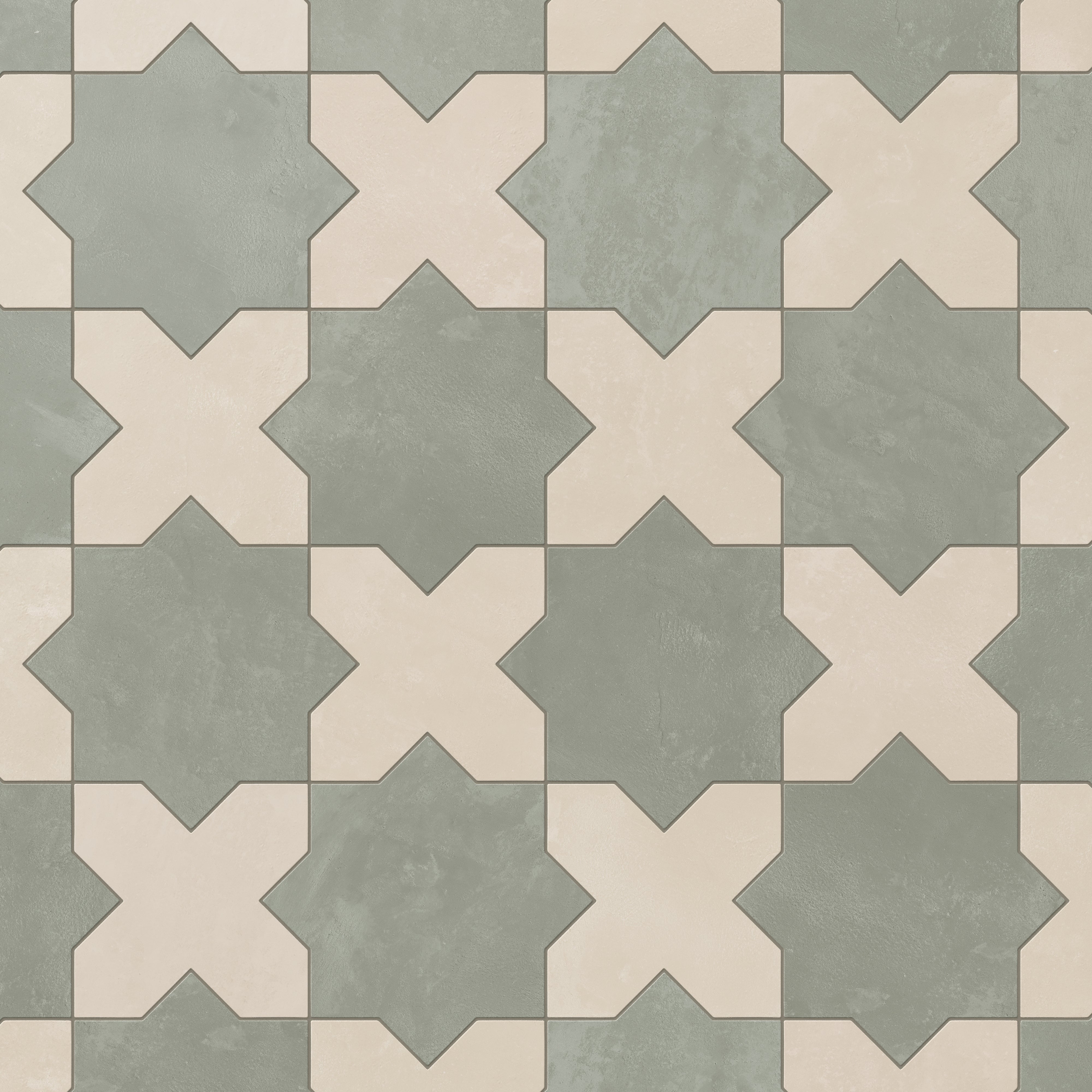 Isabel 11 x 11 Matte Porcelain Tile Star in Soft Sage and Cross in Frosted Linen