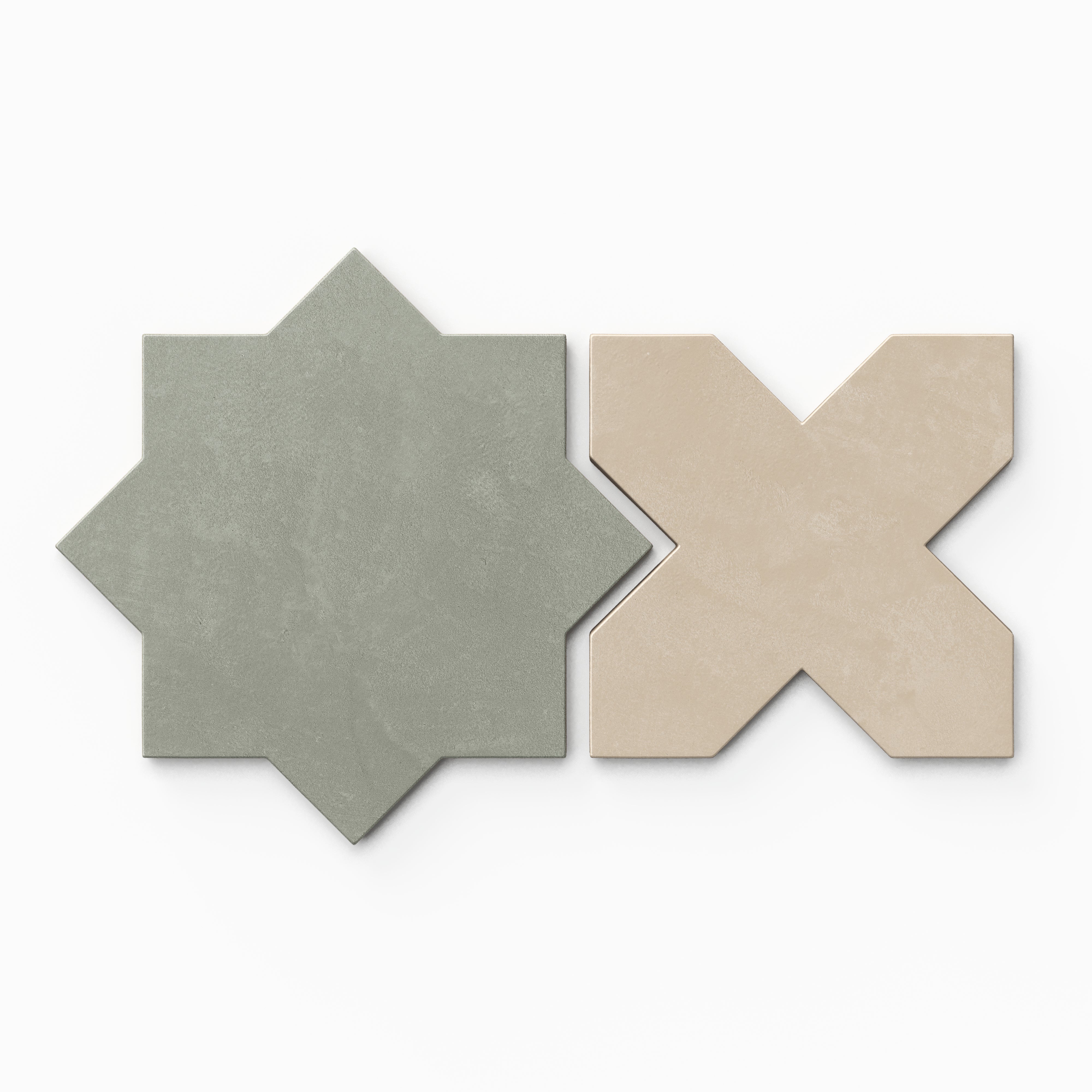 Isabel 11x11 Matte Porcelain Tile Star in Seasalt and Cross in Bone