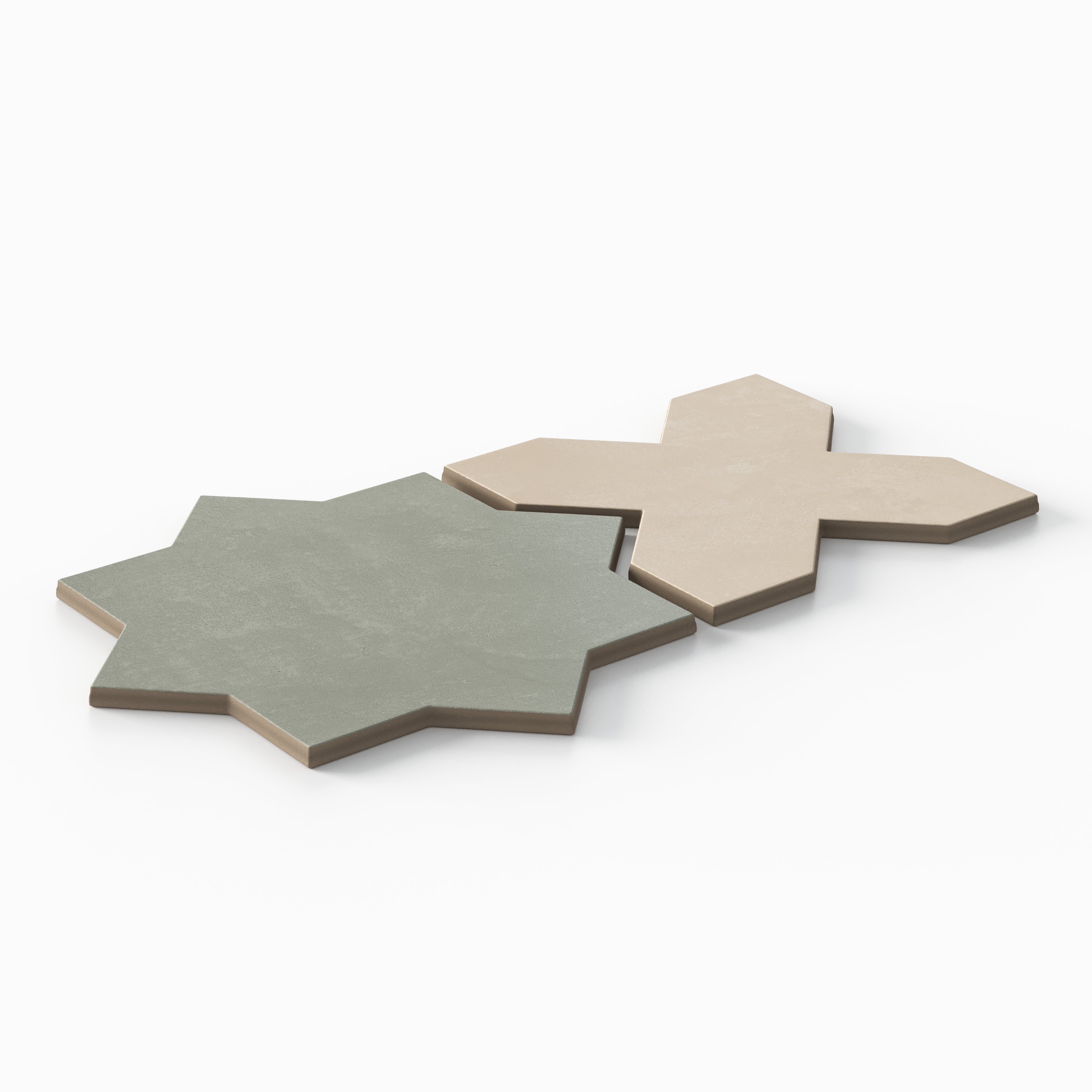 Isabel 11x11 Matte Porcelain Tile Star in Seasalt and Cross in Bone
