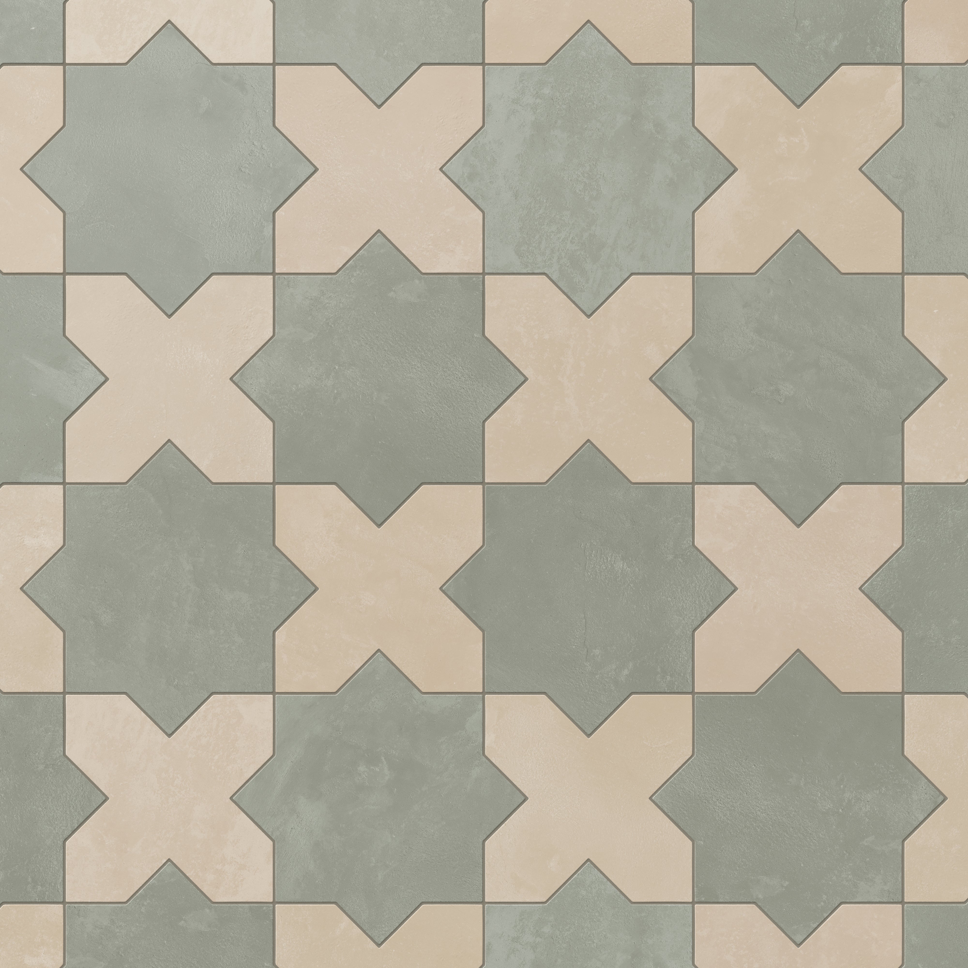 Isabel 11x11 Matte Porcelain Tile Star in Seasalt and Cross in Bone