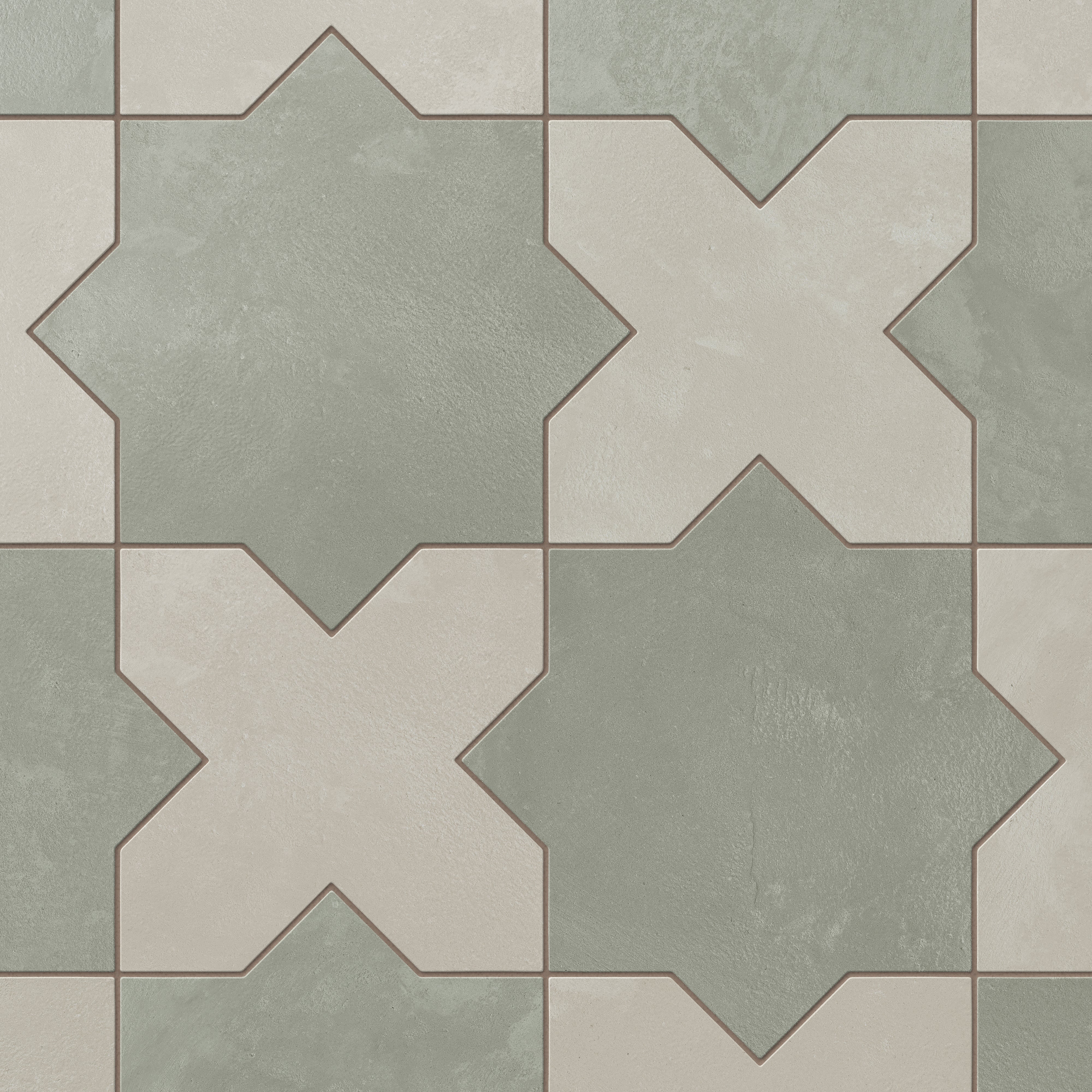 Isabel 11x11 Matte Porcelain Tile Star in Seasalt and Cross in Dove