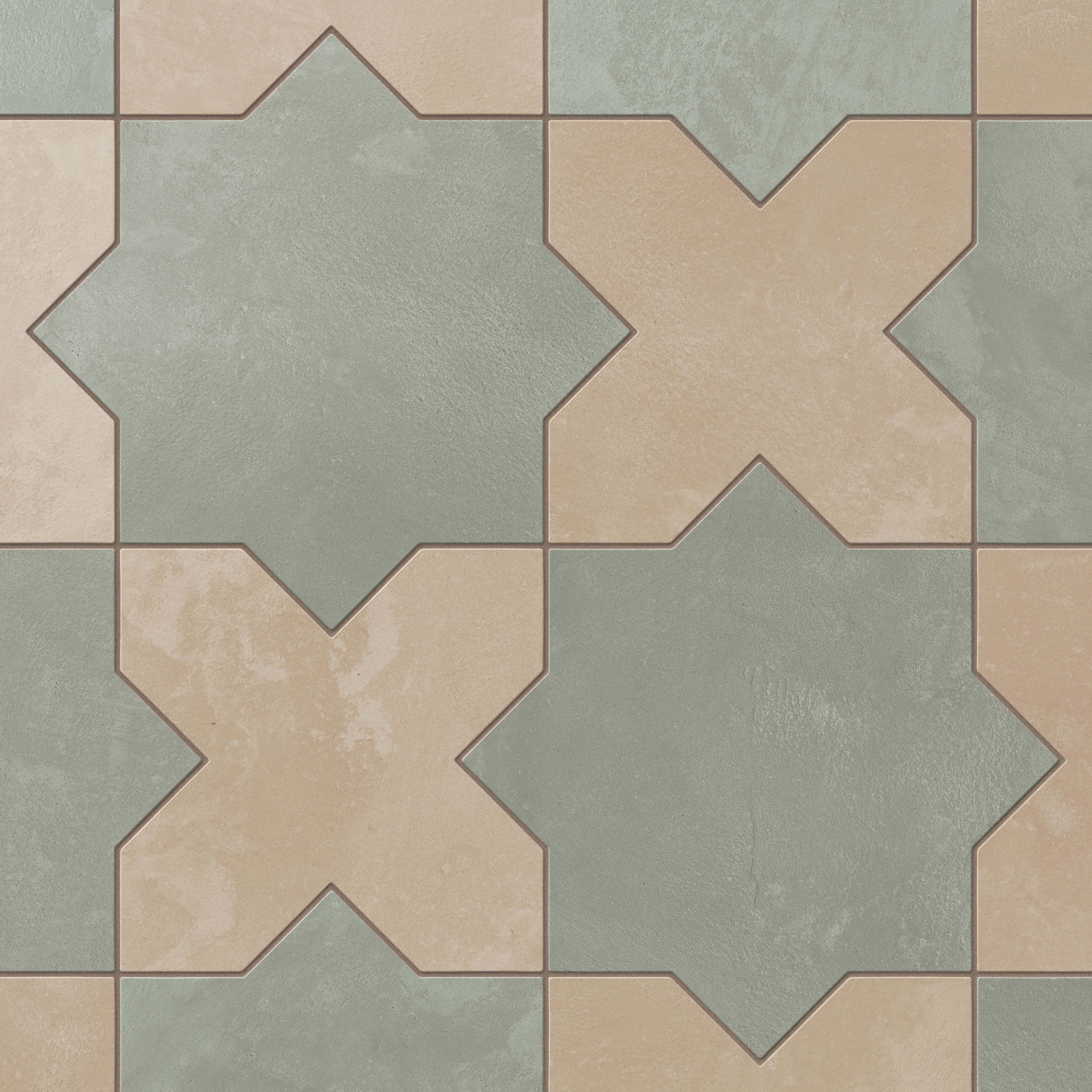 star様 Isabel 11x11 Matte Porcelain Tile Star in Seasalt and Cross in Sand