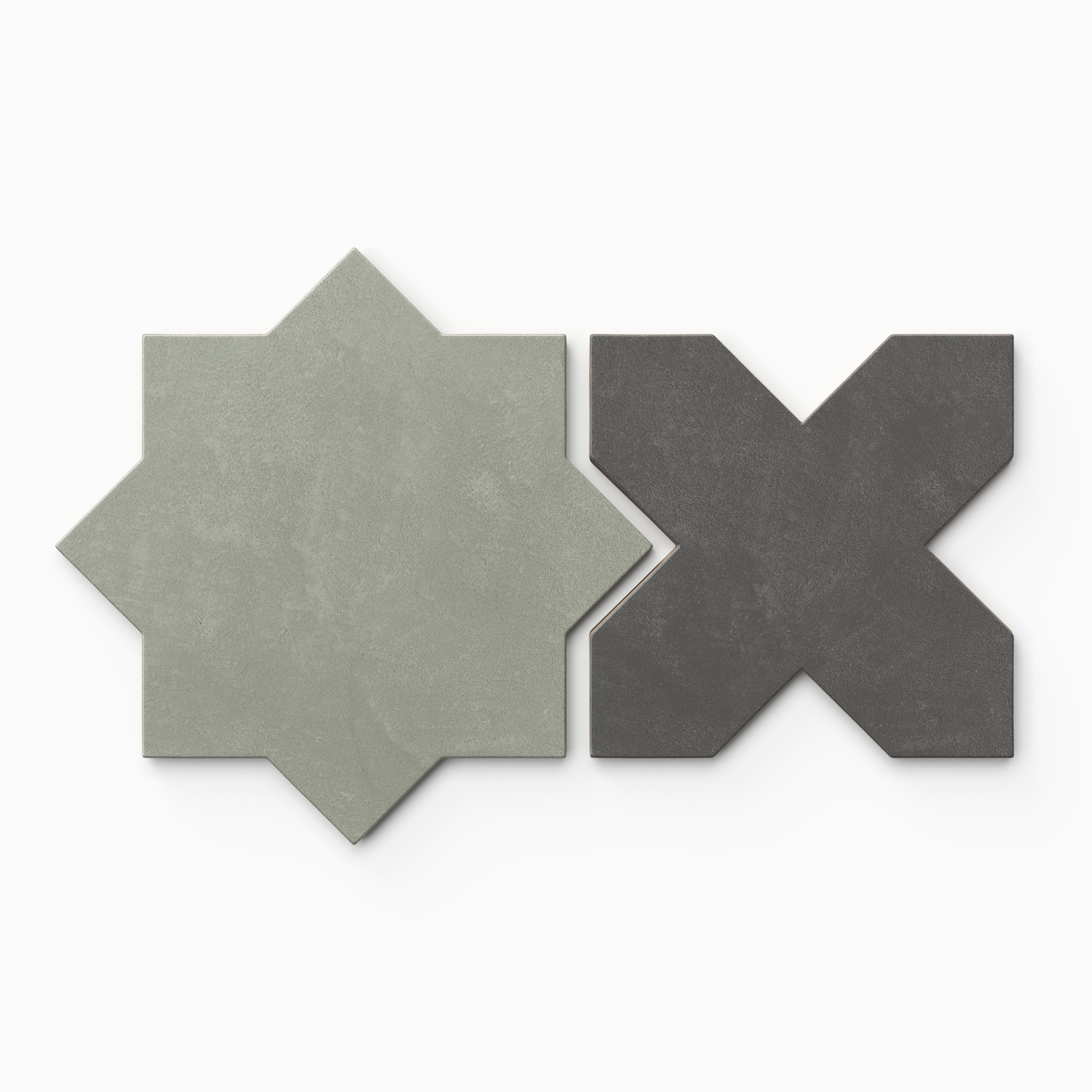 Isabel 11x11 Matte Porcelain Tile Star in Seasalt and Cross in Charcoal