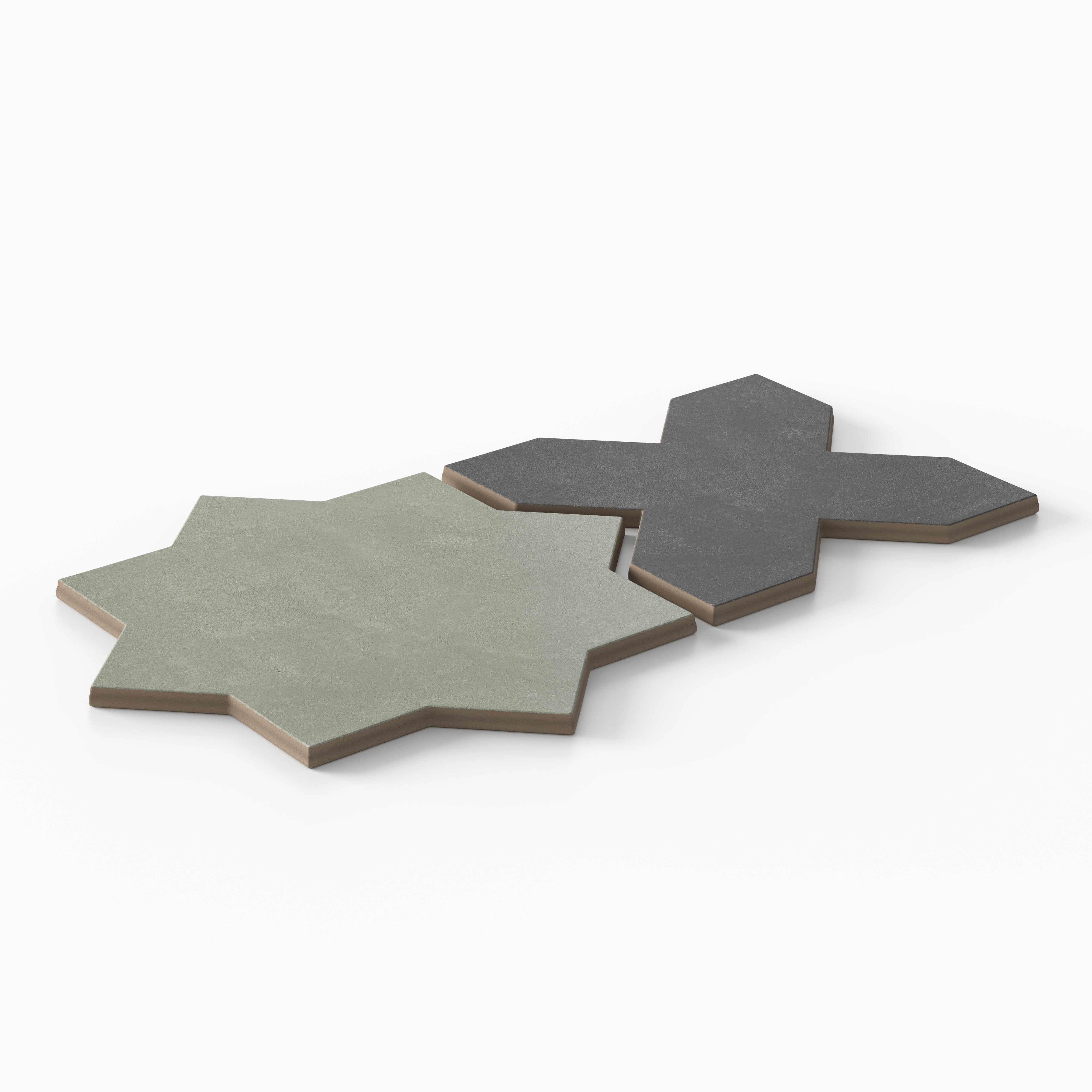 Isabel 11x11 Matte Porcelain Tile Star in Seasalt and Cross in Charcoal