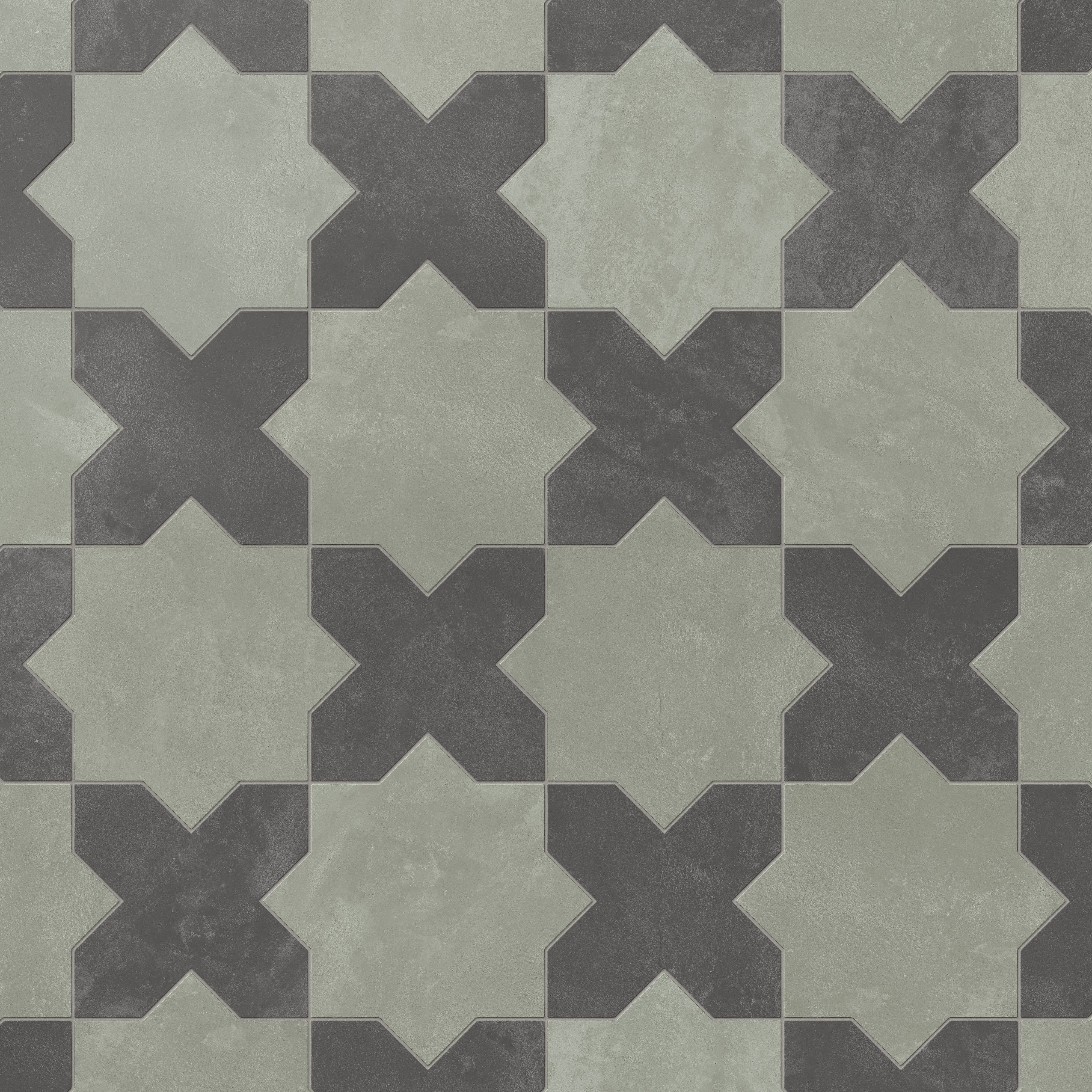 Isabel 11x11 Matte Porcelain Tile Star in Seasalt and Cross in Charcoal