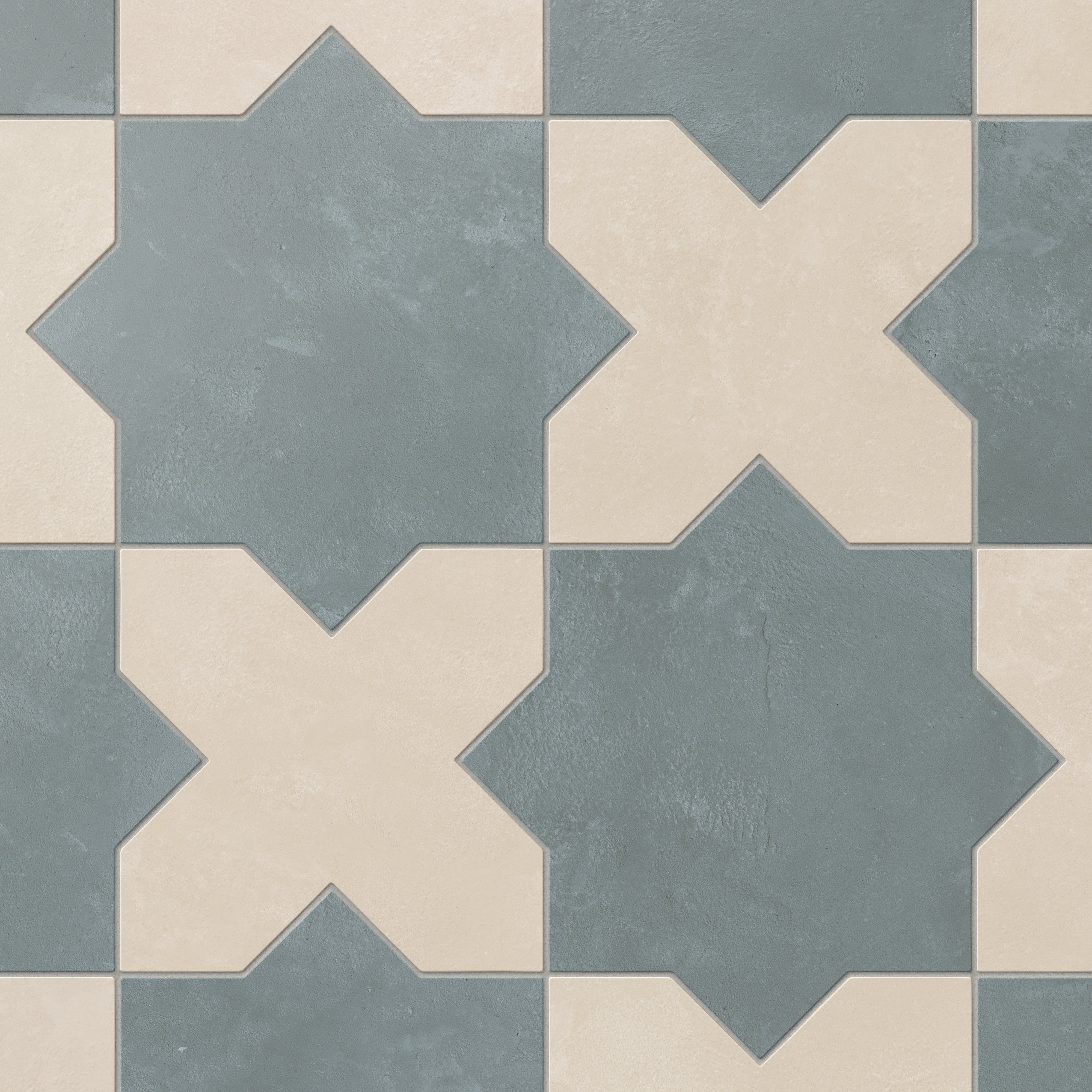 Isabel 11x11 Matte Porcelain Tile Star in Slate and Cross in Cream