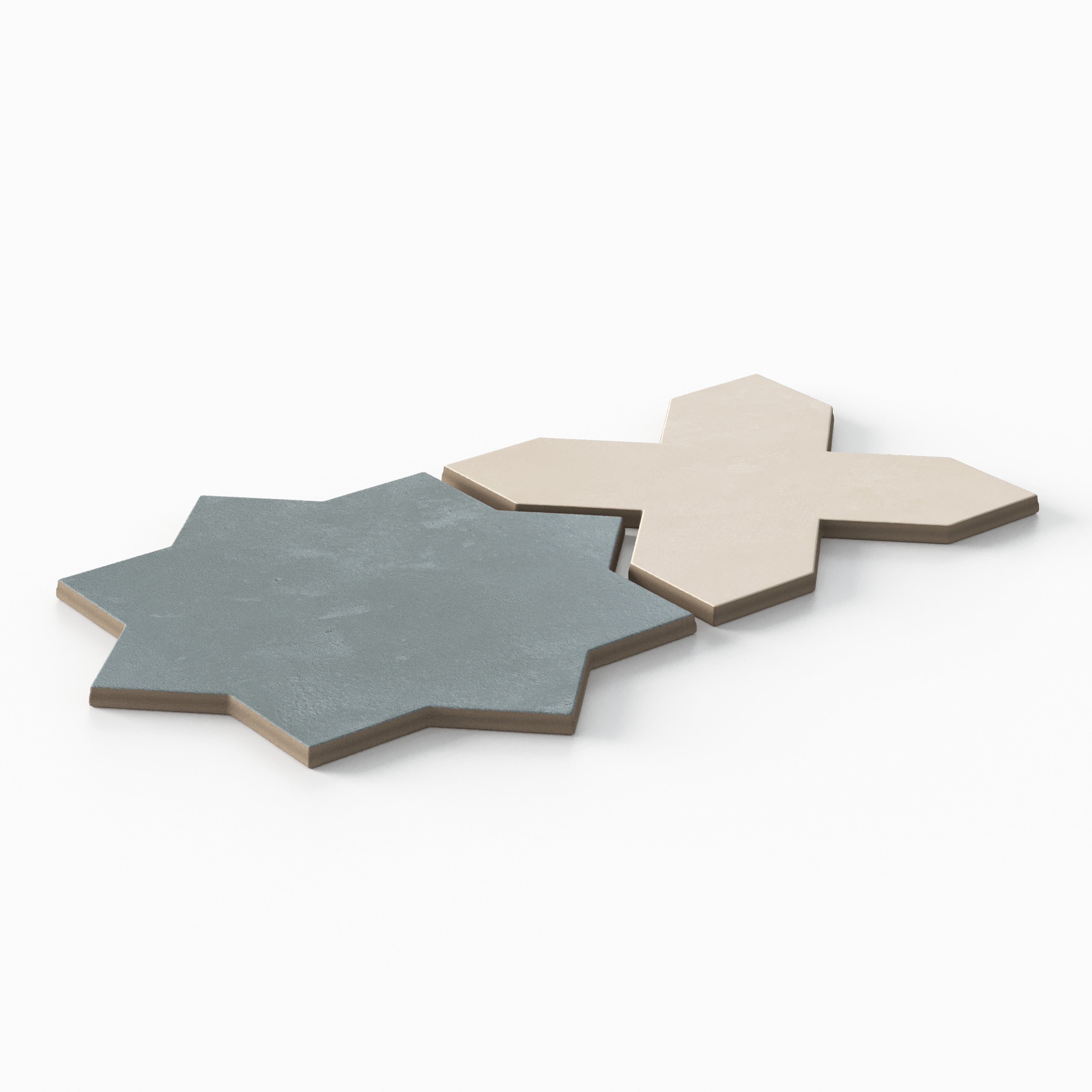 Isabel 11 x 11 Matte Porcelain Tile Star in Saltwater and Cross in Frosted Linen
