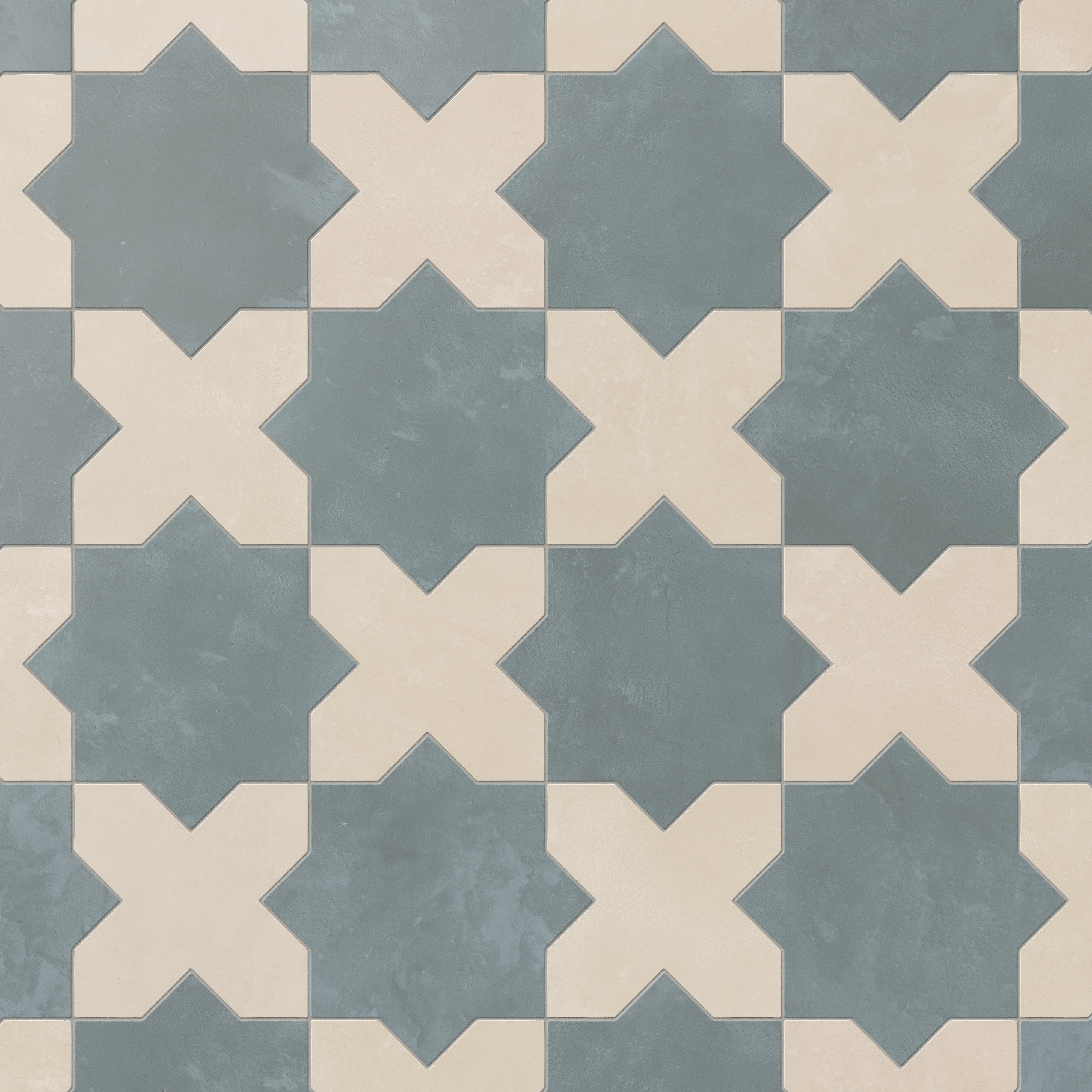 Isabel 11 x 11 Matte Porcelain Tile Star in Saltwater and Cross in Frosted Linen