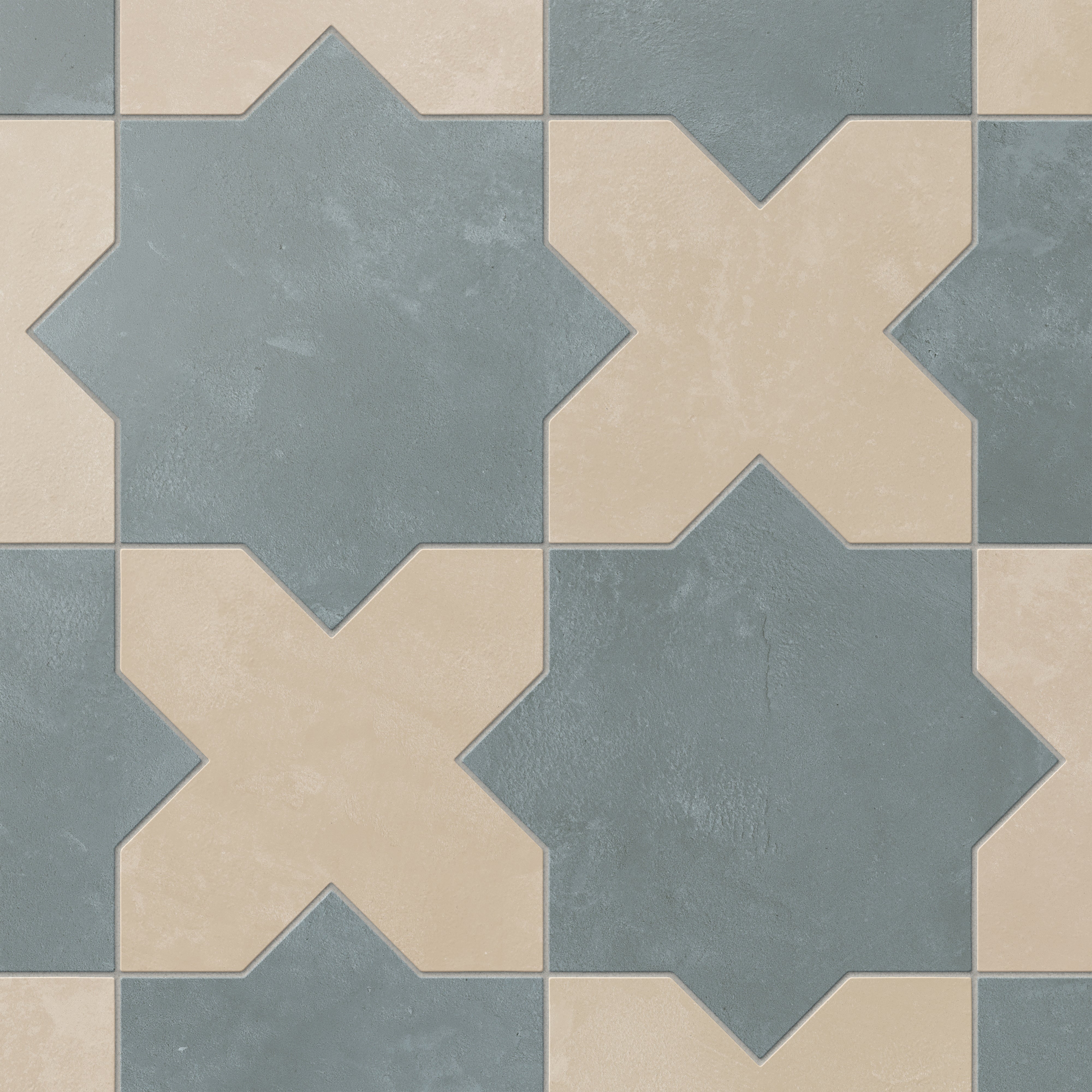 Isabel 11x11 Matte Porcelain Tile Star in Slate and Cross in Bone