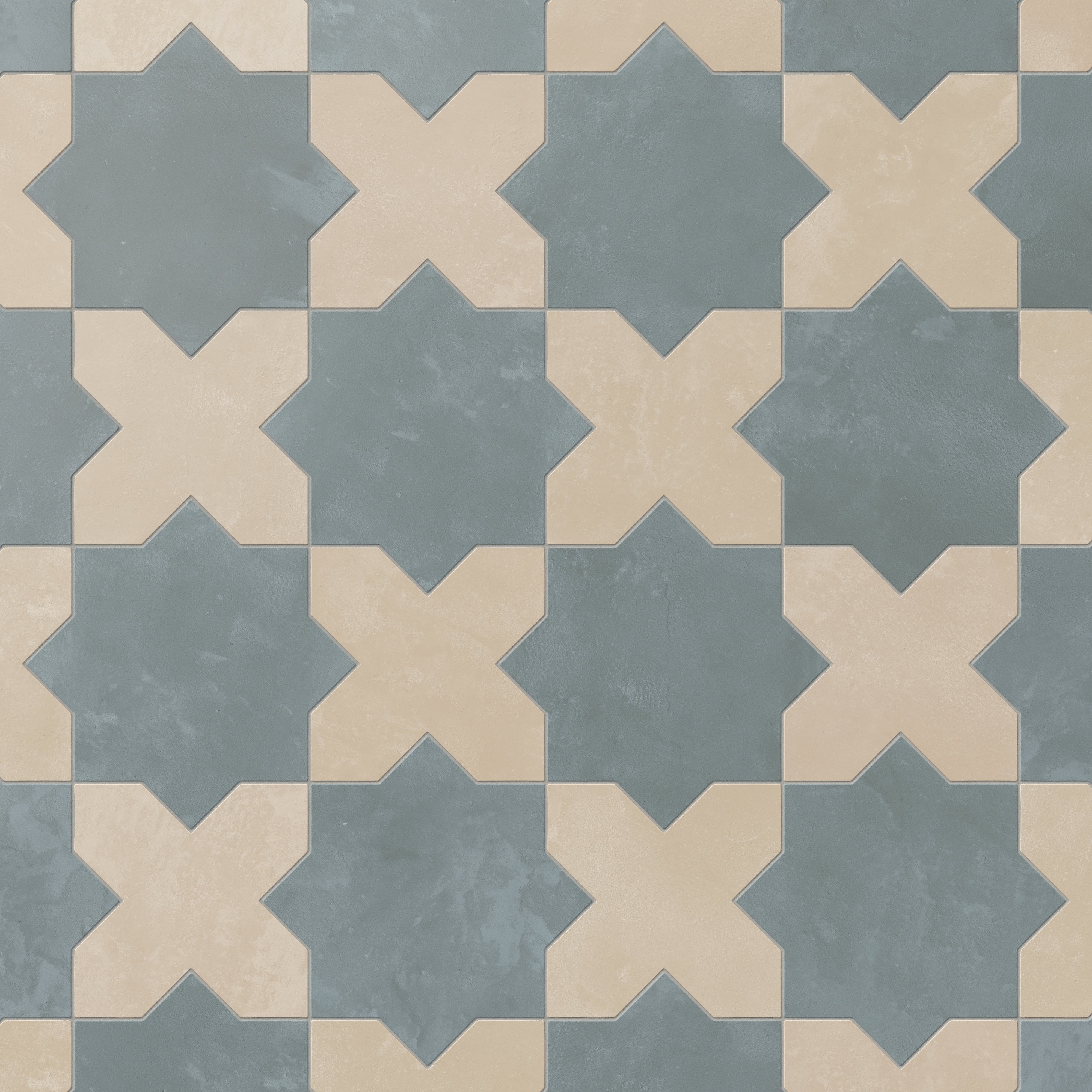 Isabel 11x11 Matte Porcelain Tile Star in Slate and Cross in Bone