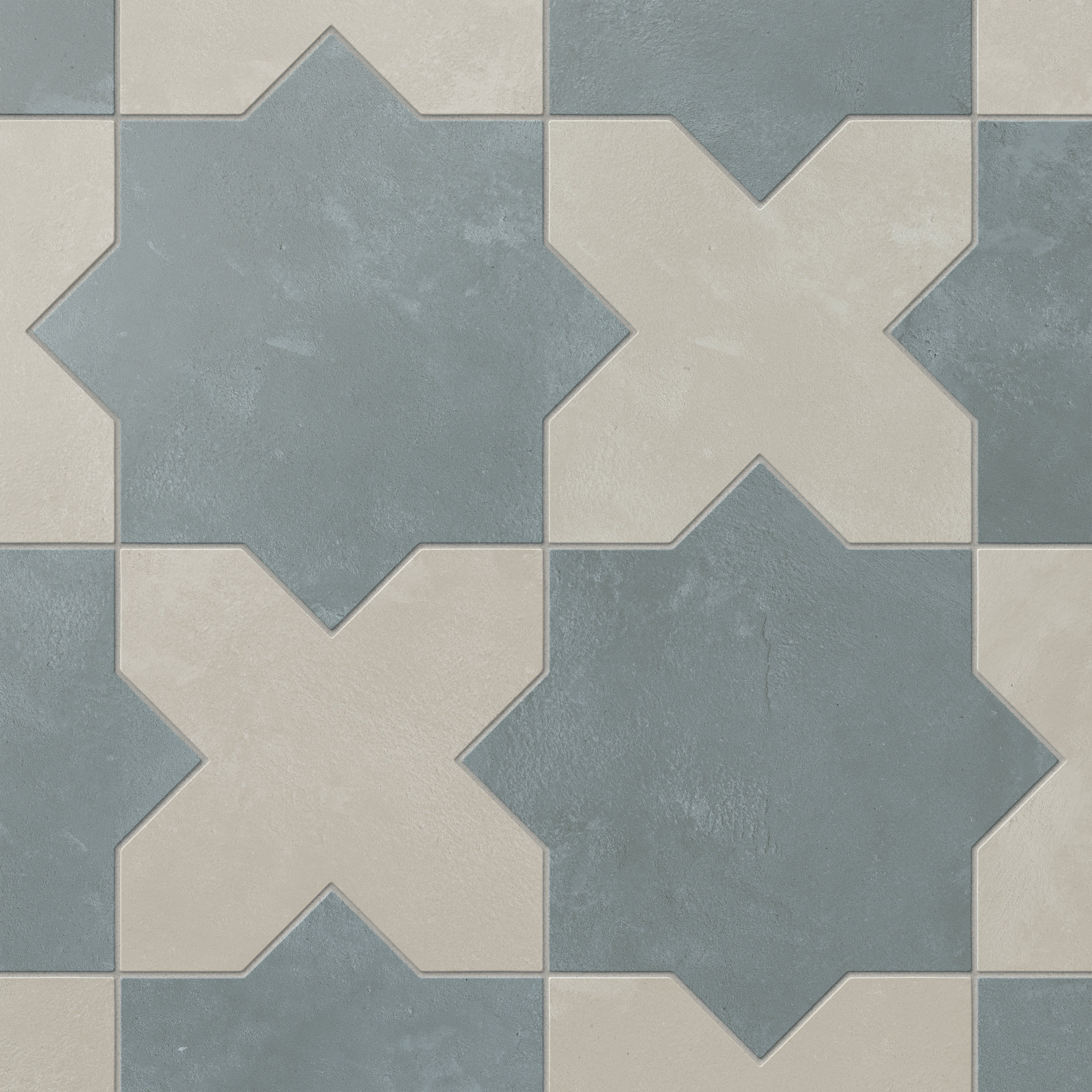 Isabel 11x11 Matte Porcelain Tile Star in Slate and Cross in Almond Mi