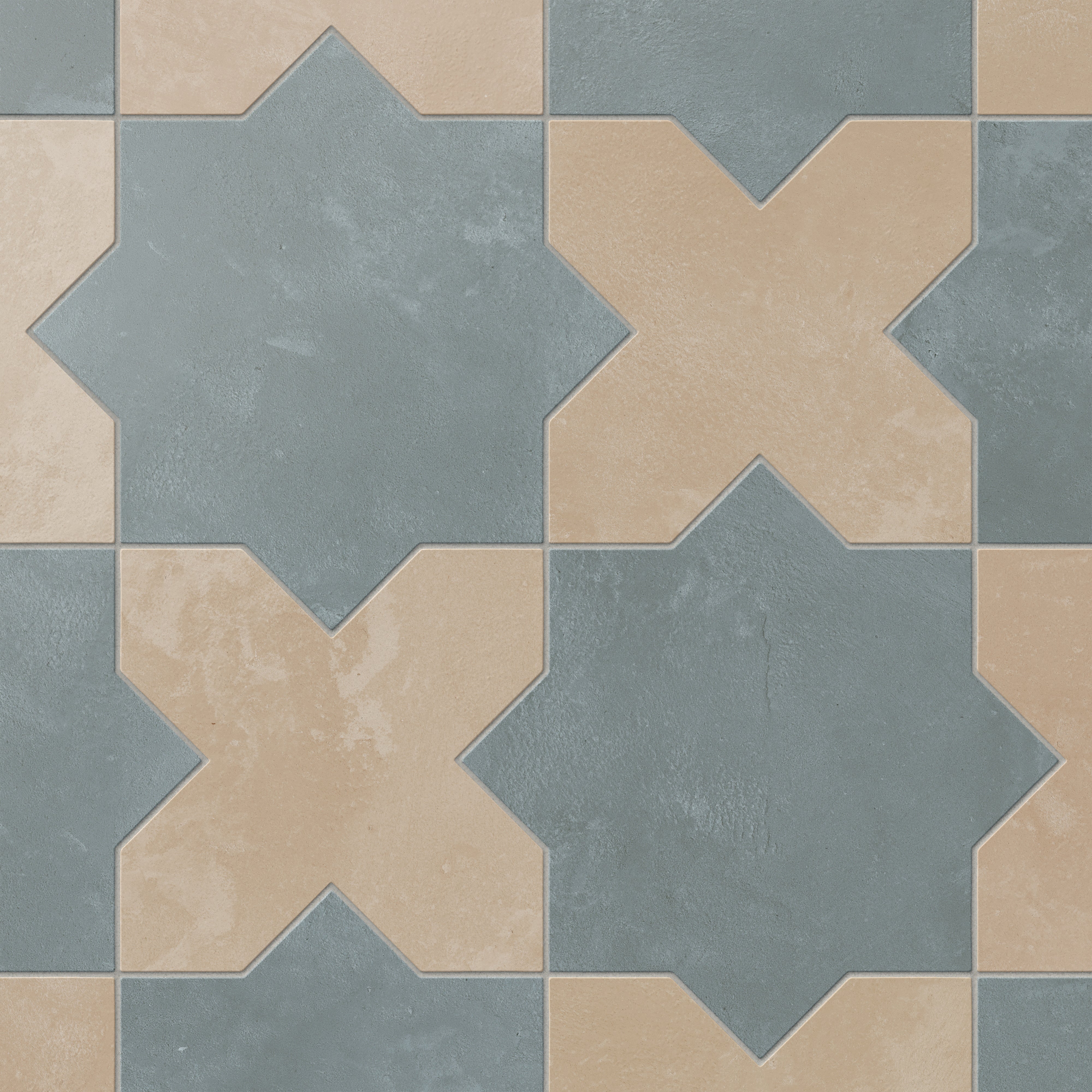 Isabel 11x11 Matte Porcelain Tile Star in Slate and Cross in Sand
