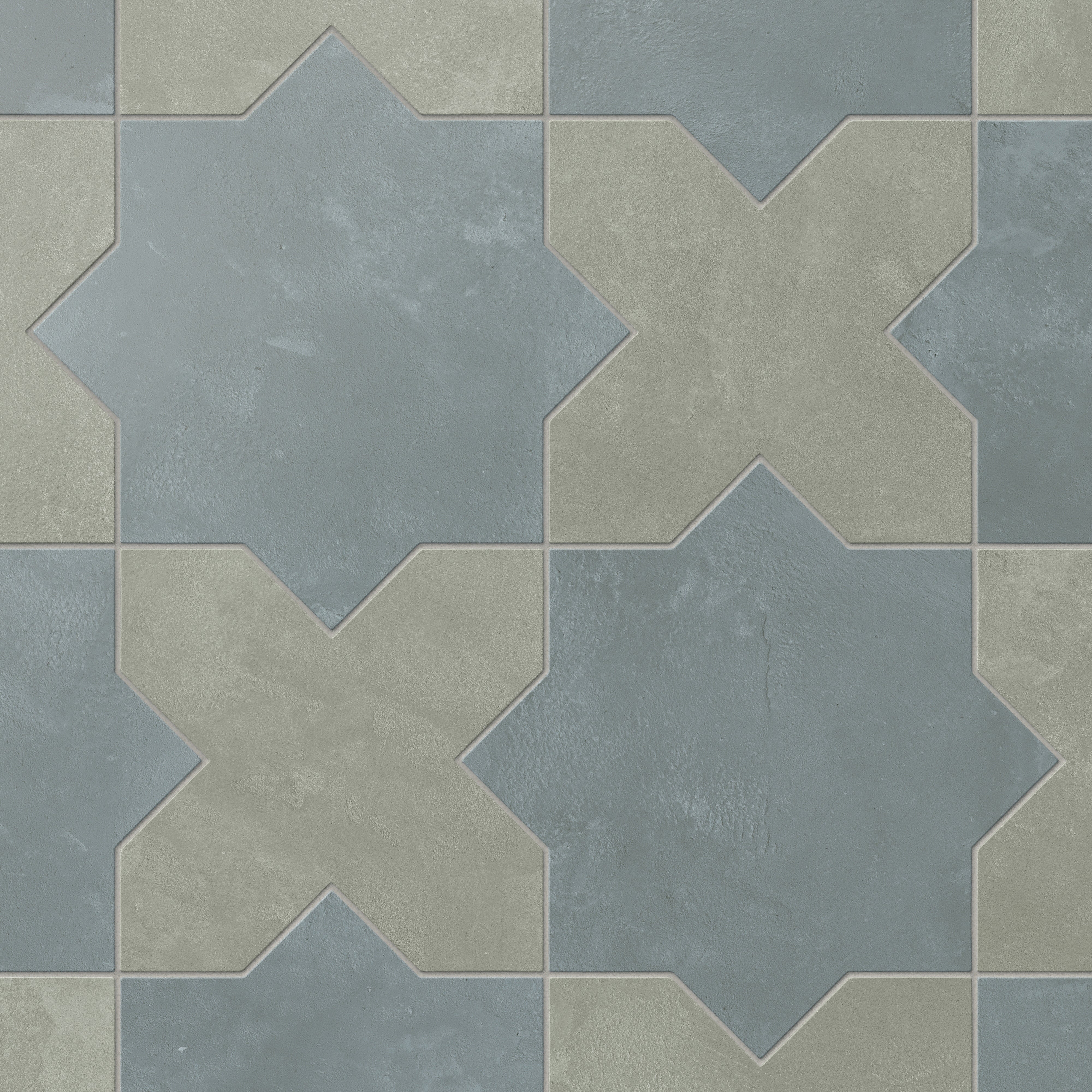 Isabel 11x11 Matte Porcelain Tile Star in Slate and Cross in Seasalt
