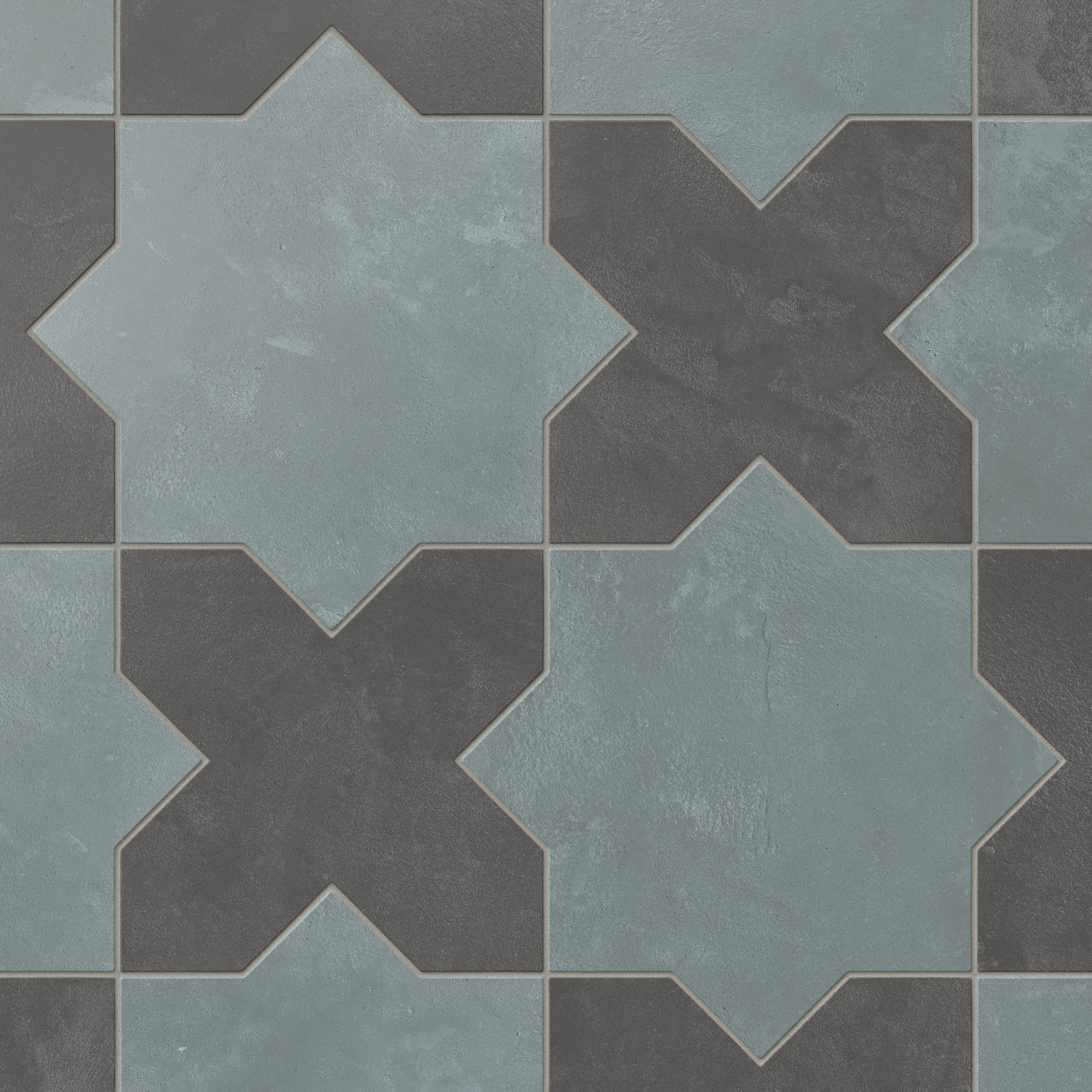 Isabel 11x11 Matte Porcelain Tile Star in Slate and Cross in Charcoal