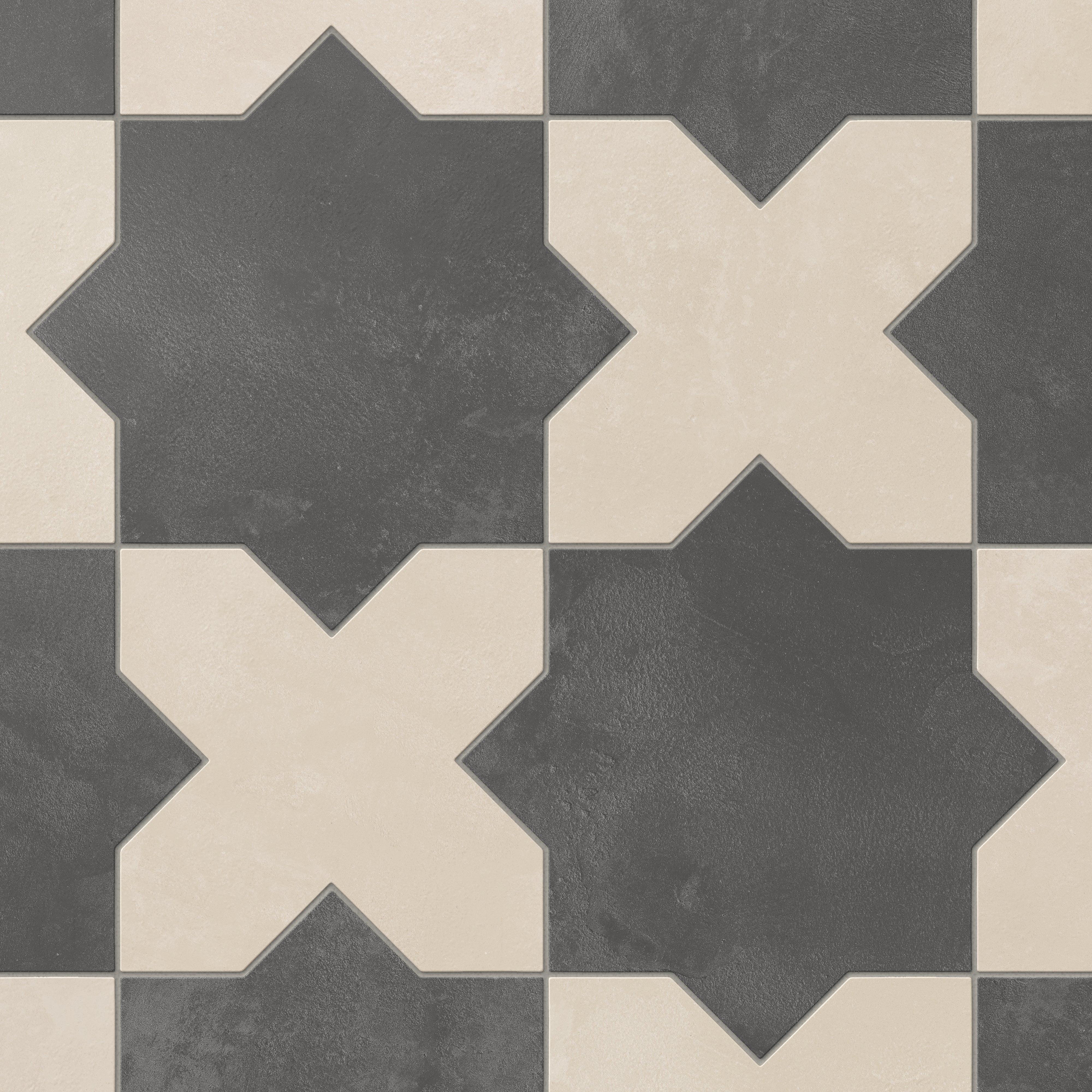 Isabel 11x11 Matte Porcelain Tile Star in Charcoal and Cross in Cream