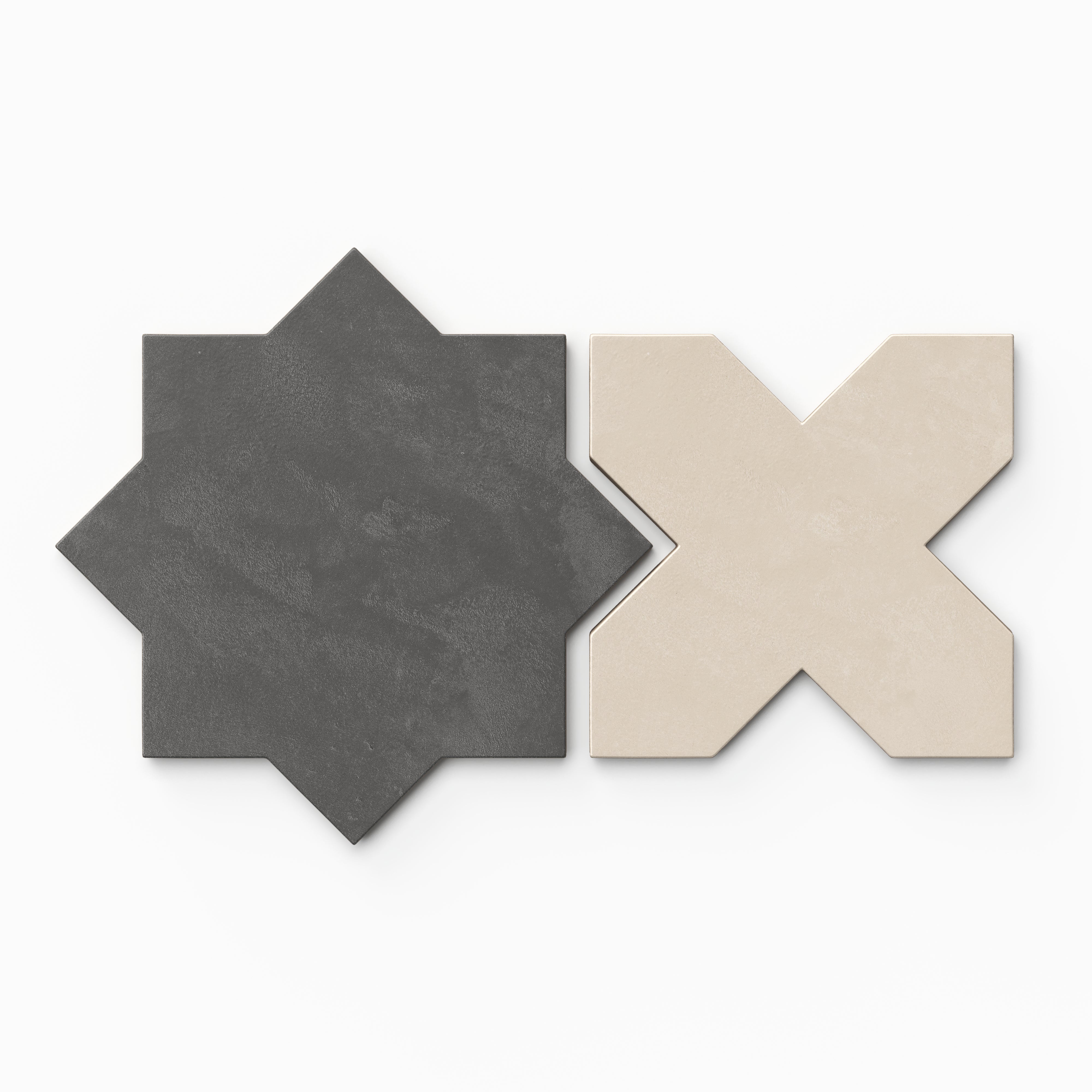 Isabel 11x11 Matte Porcelain Tile Star in Charcoal and Cross in Cream