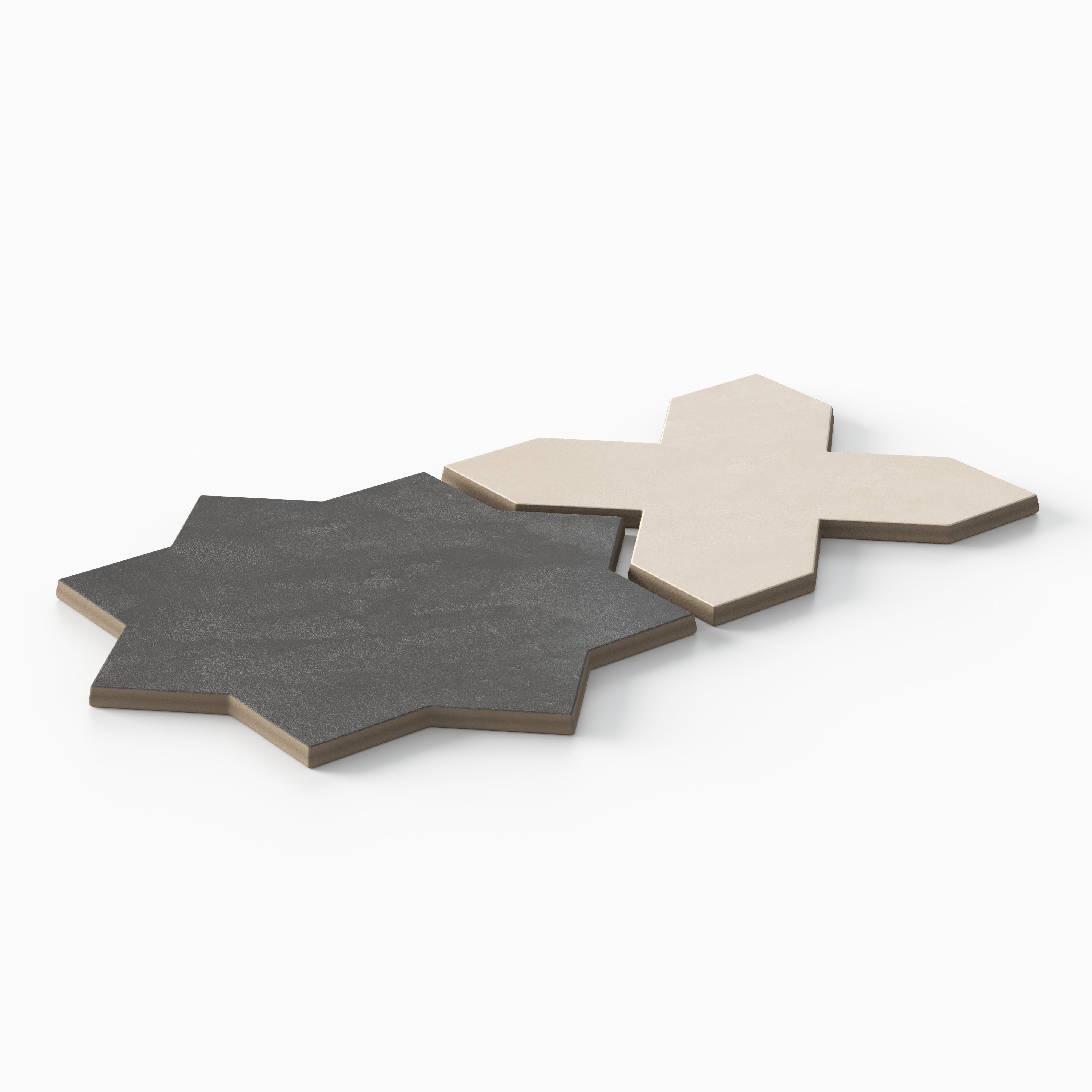 Isabel 11x11 Matte Porcelain Tile Star in Charcoal and Cross in Cream