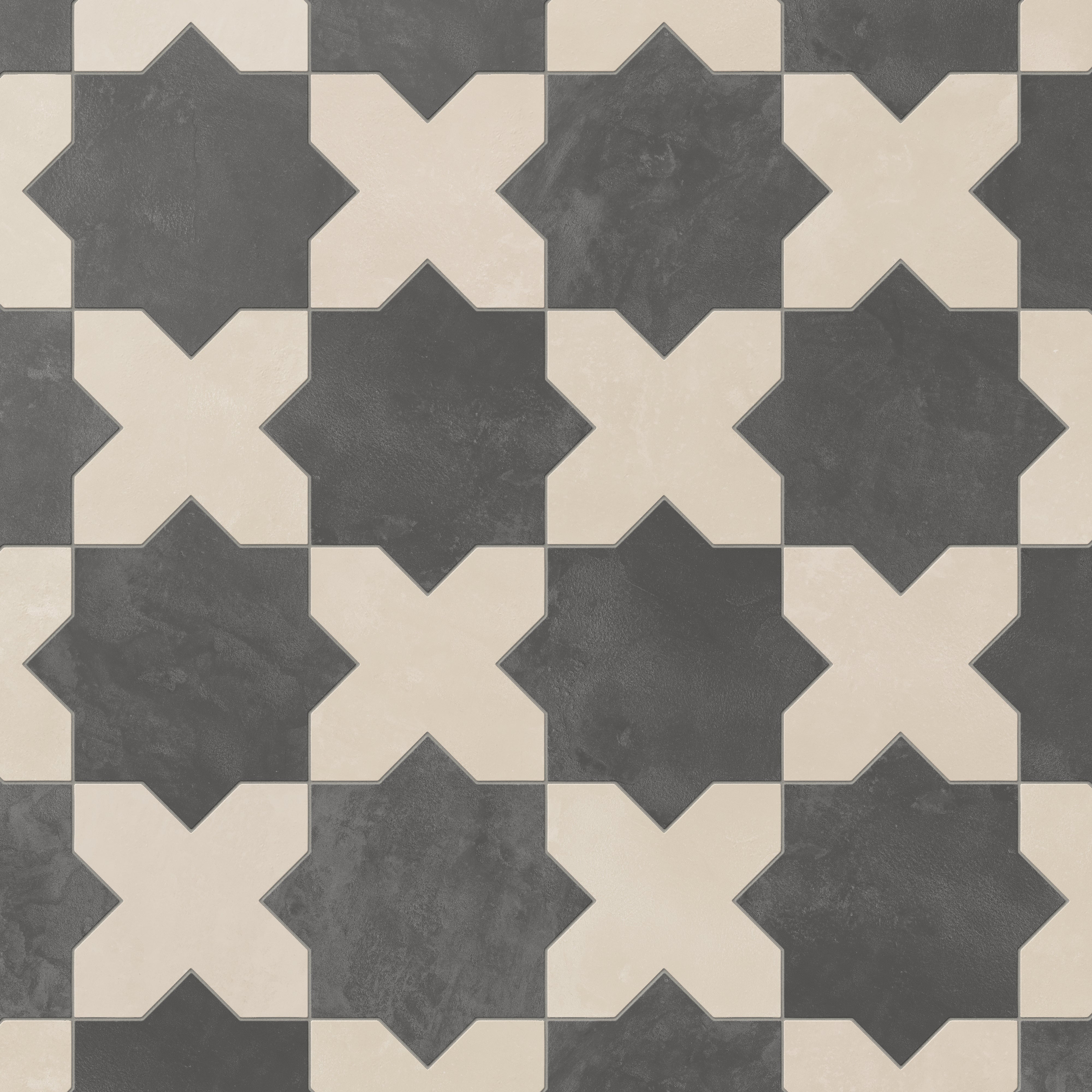 Isabel 11x11 Matte Porcelain Tile Star in Charcoal and Cross in Cream