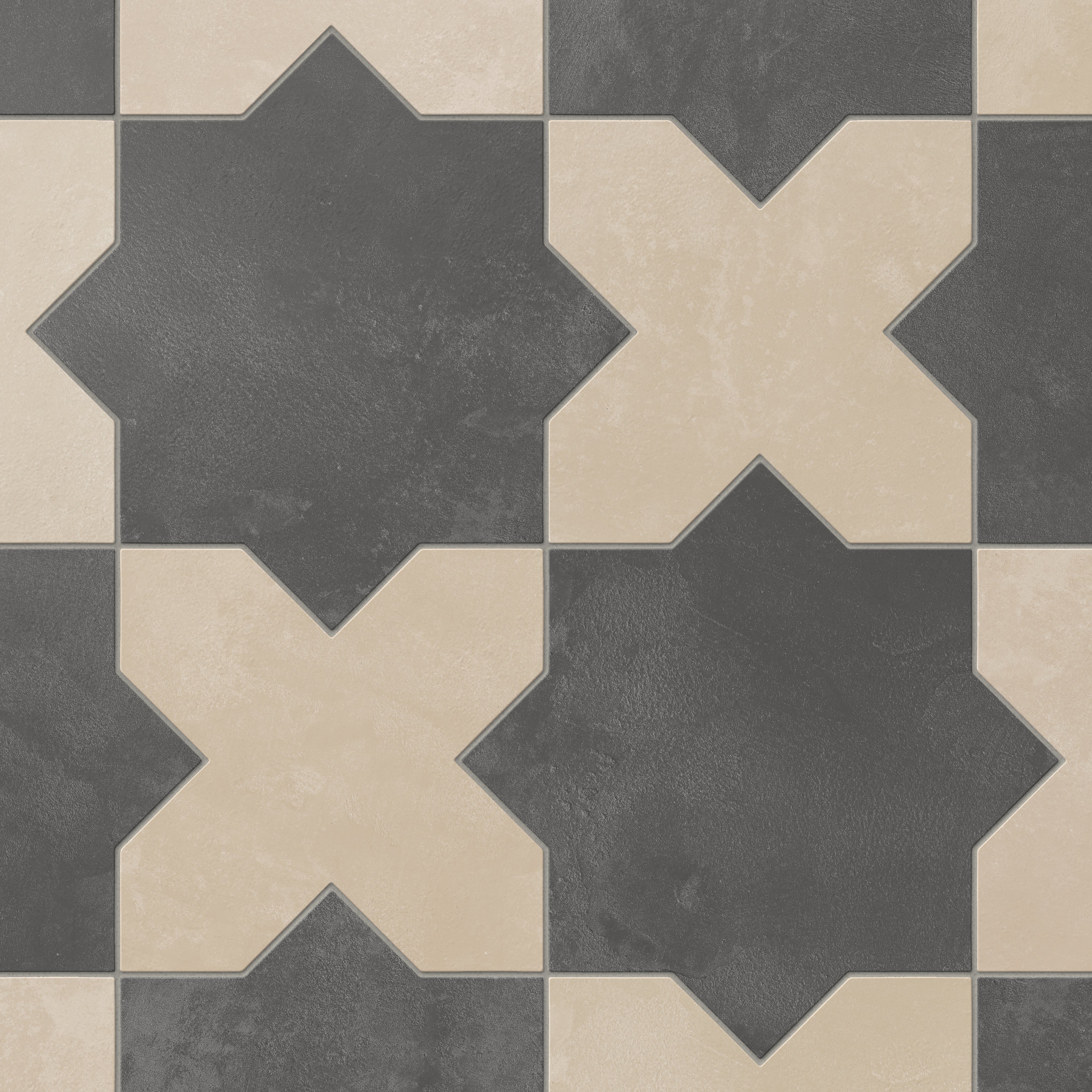 Isabel 11x11 Matte Porcelain Tile Star in Charcoal and Cross in Bone