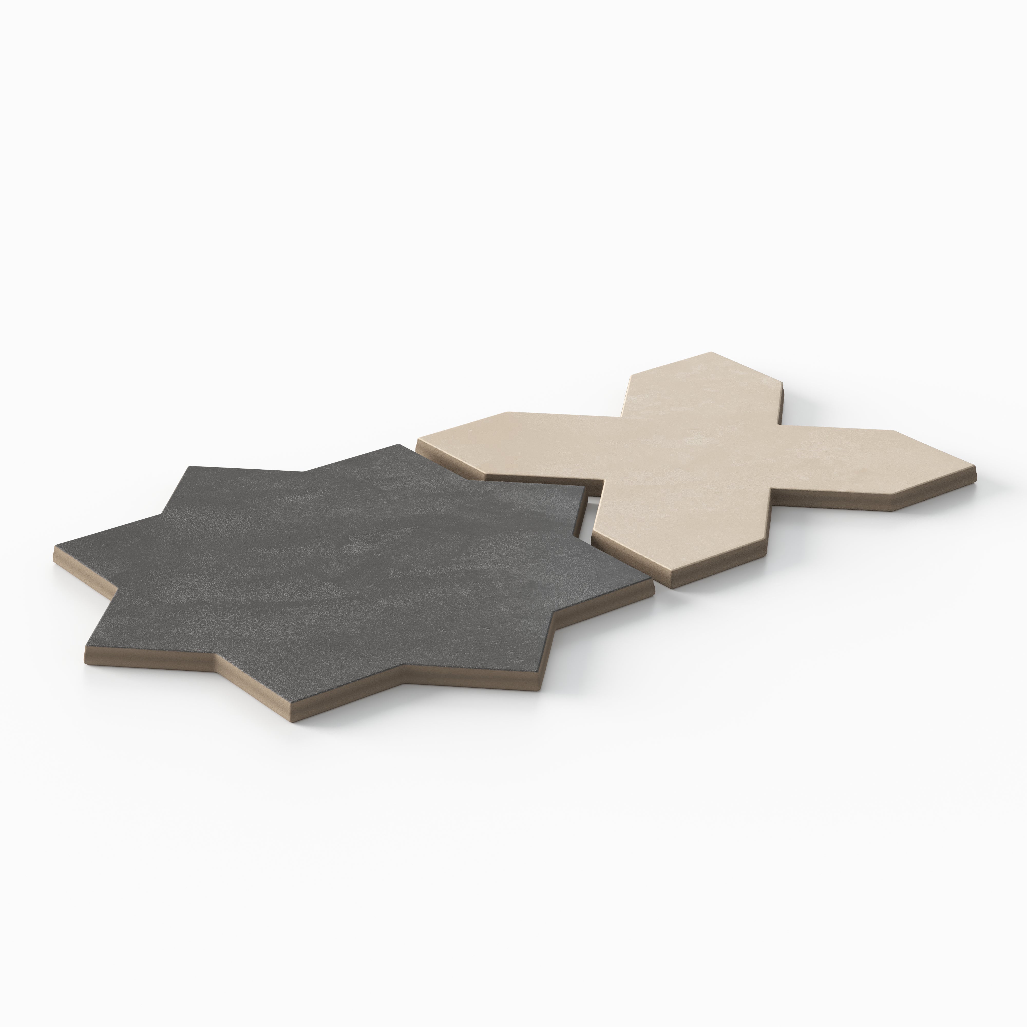 Isabel 11x11 Matte Porcelain Tile Star in Charcoal and Cross in Bone