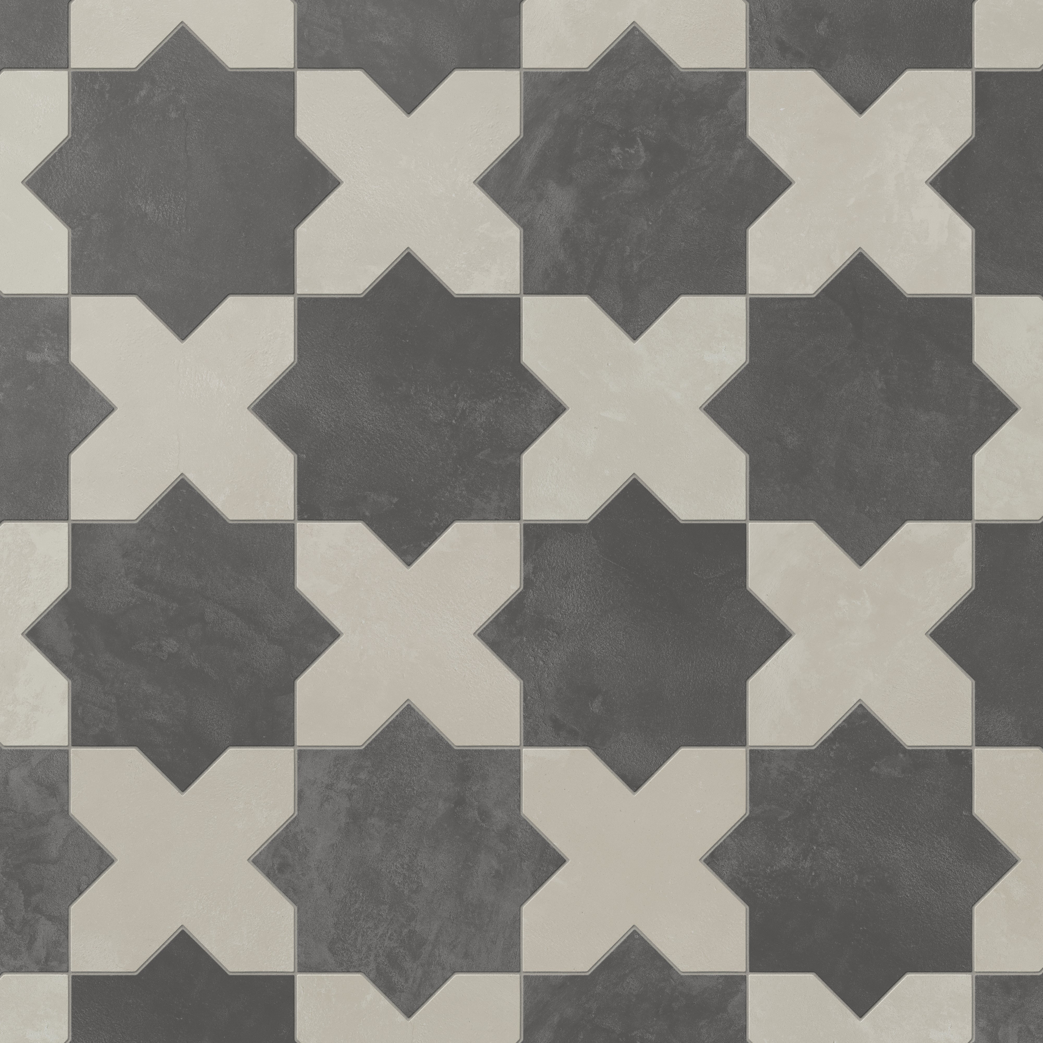 Isabel 11x11 Matte Porcelain Tile Star in Charcoal and Cross in Dove