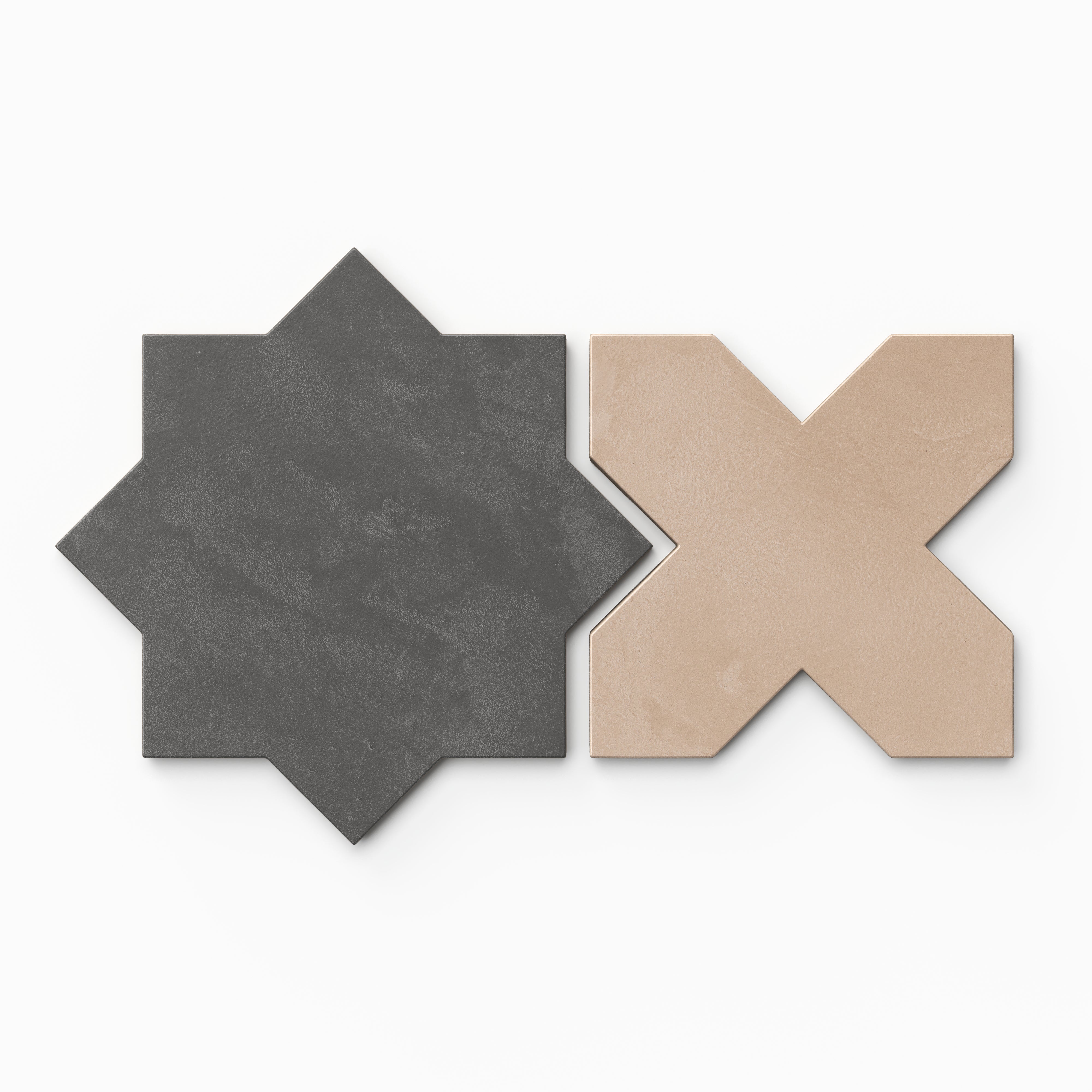 Isabel 11x11 Matte Porcelain Tile Star in Charcoal and Cross in Rosewood