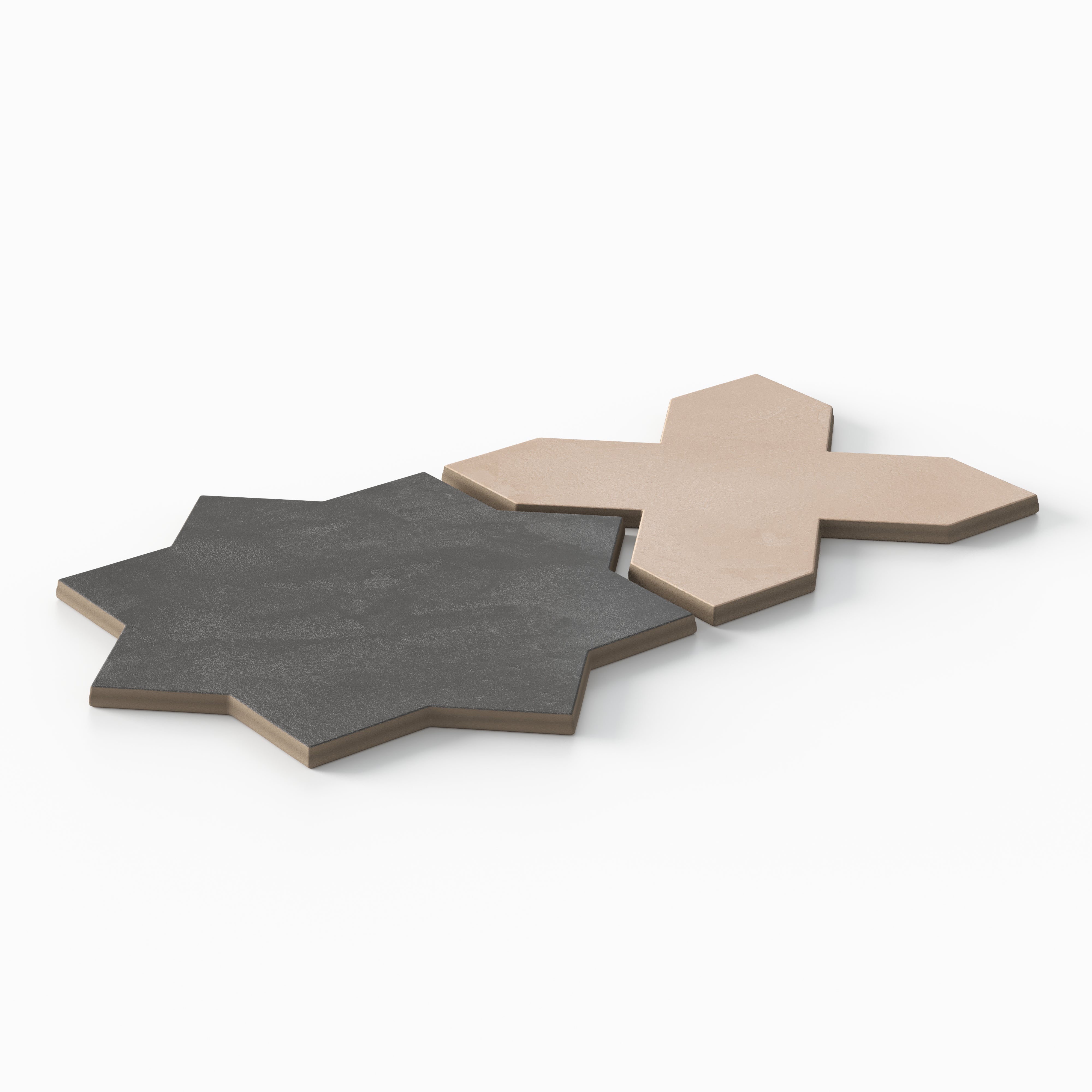 Isabel 11x11 Matte Porcelain Tile Star in Charcoal and Cross in Rosewood
