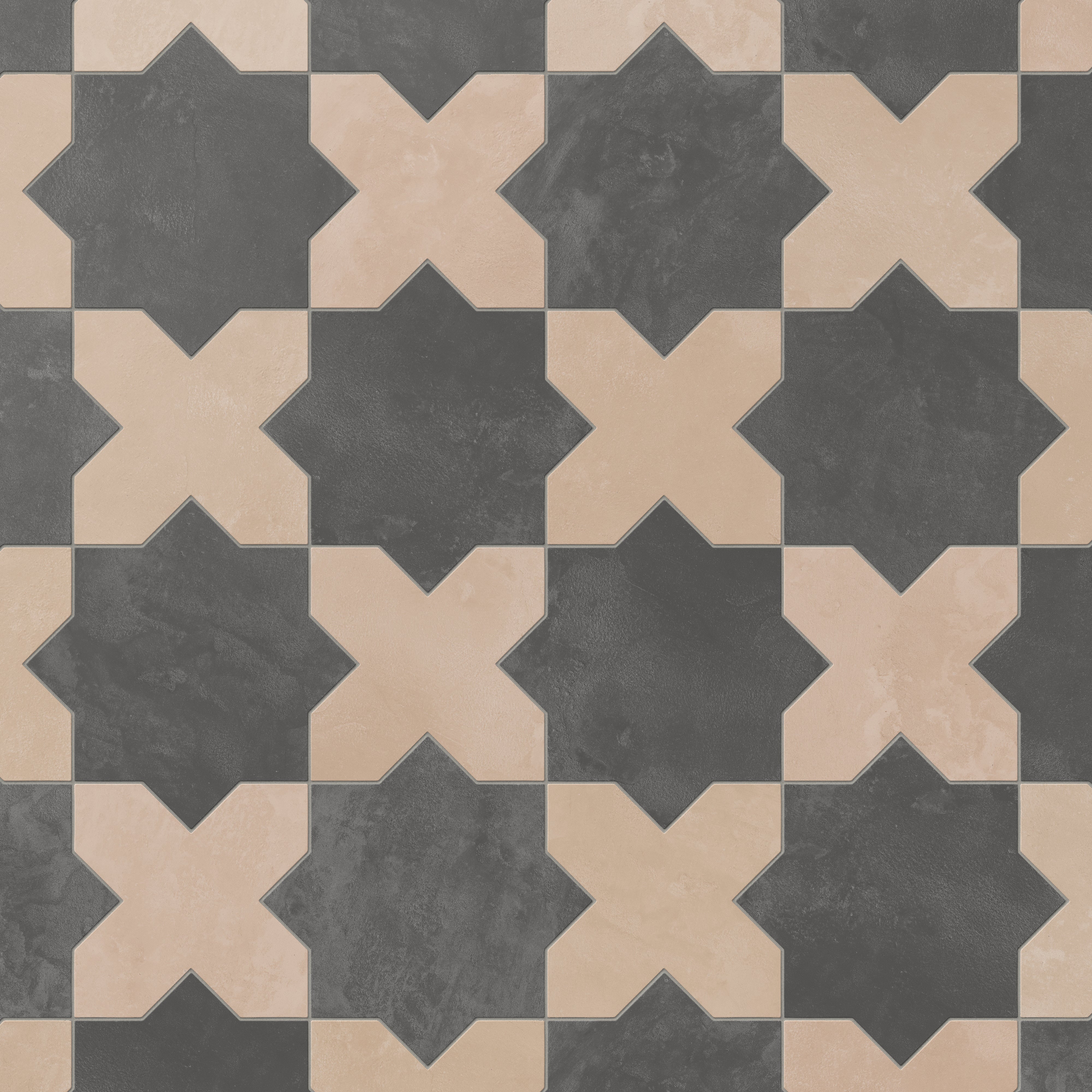 Isabel 11x11 Matte Porcelain Tile Star in Charcoal and Cross in Rosewood