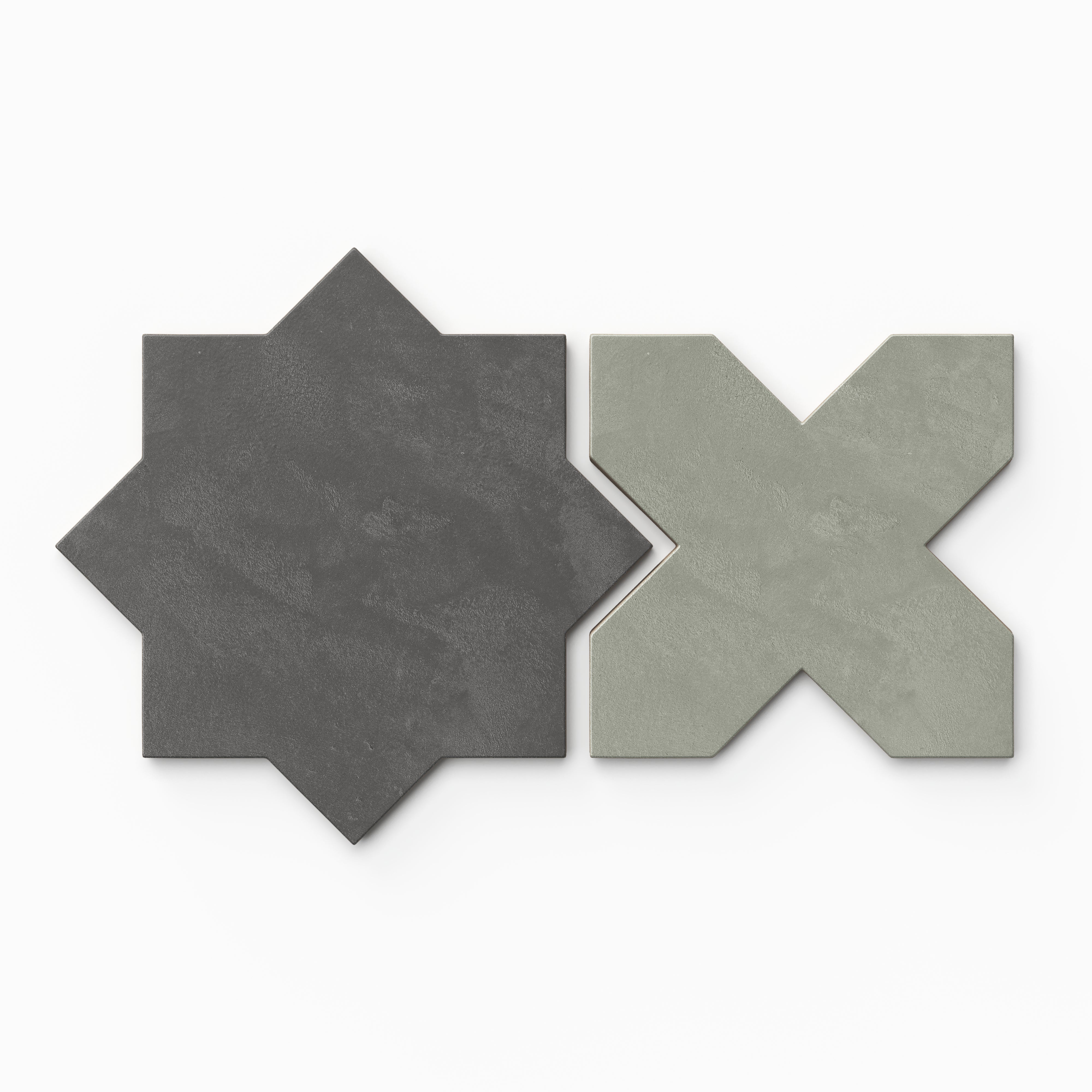 Isabel 11x11 Matte Porcelain Tile Star in Charcoal and Cross in Seasalt