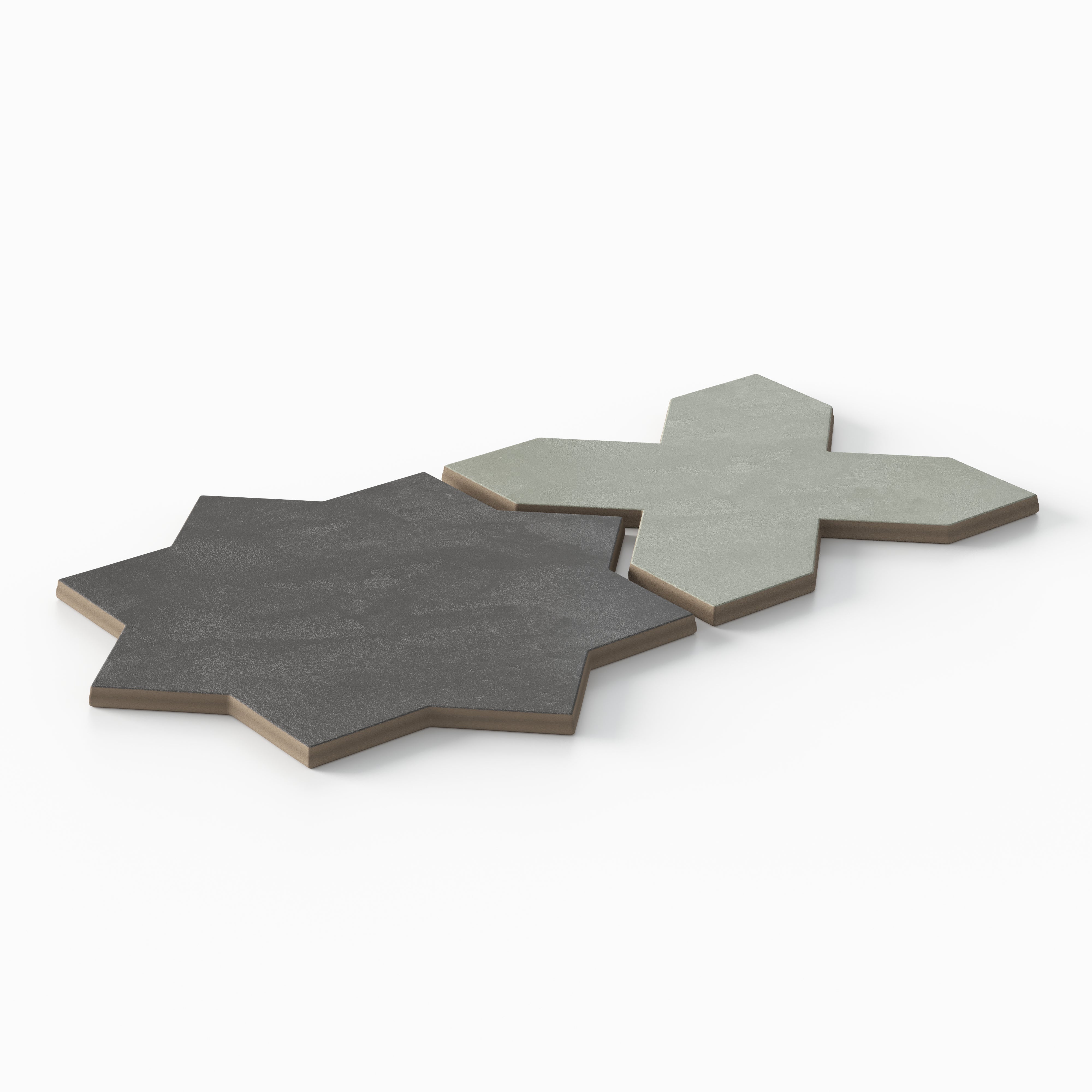 Isabel 11x11 Matte Porcelain Tile Star in Charcoal and Cross in Seasalt
